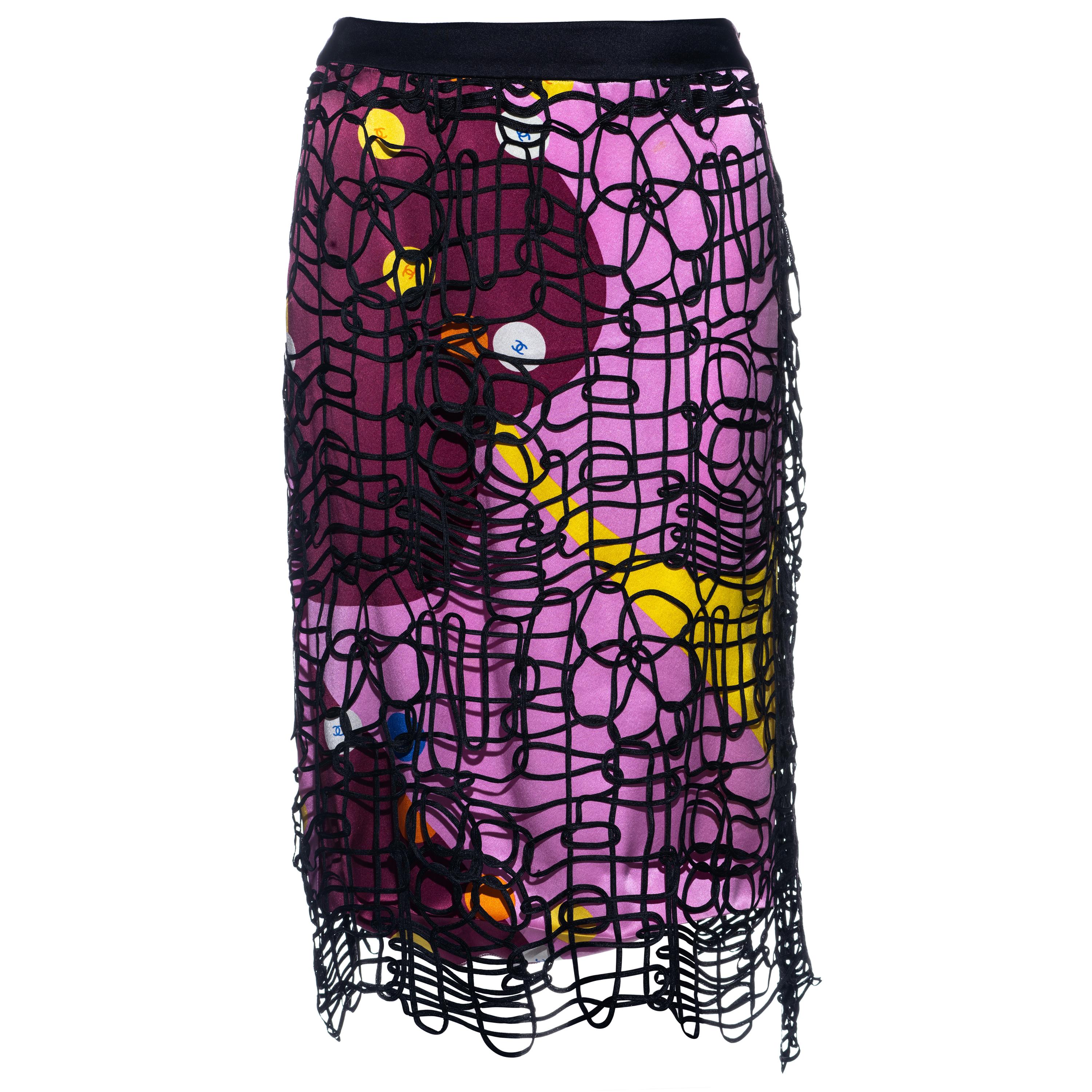 Chanel by Karl Lagerfeld multicoloured silk skirt with ribbon overlay, ss 2000