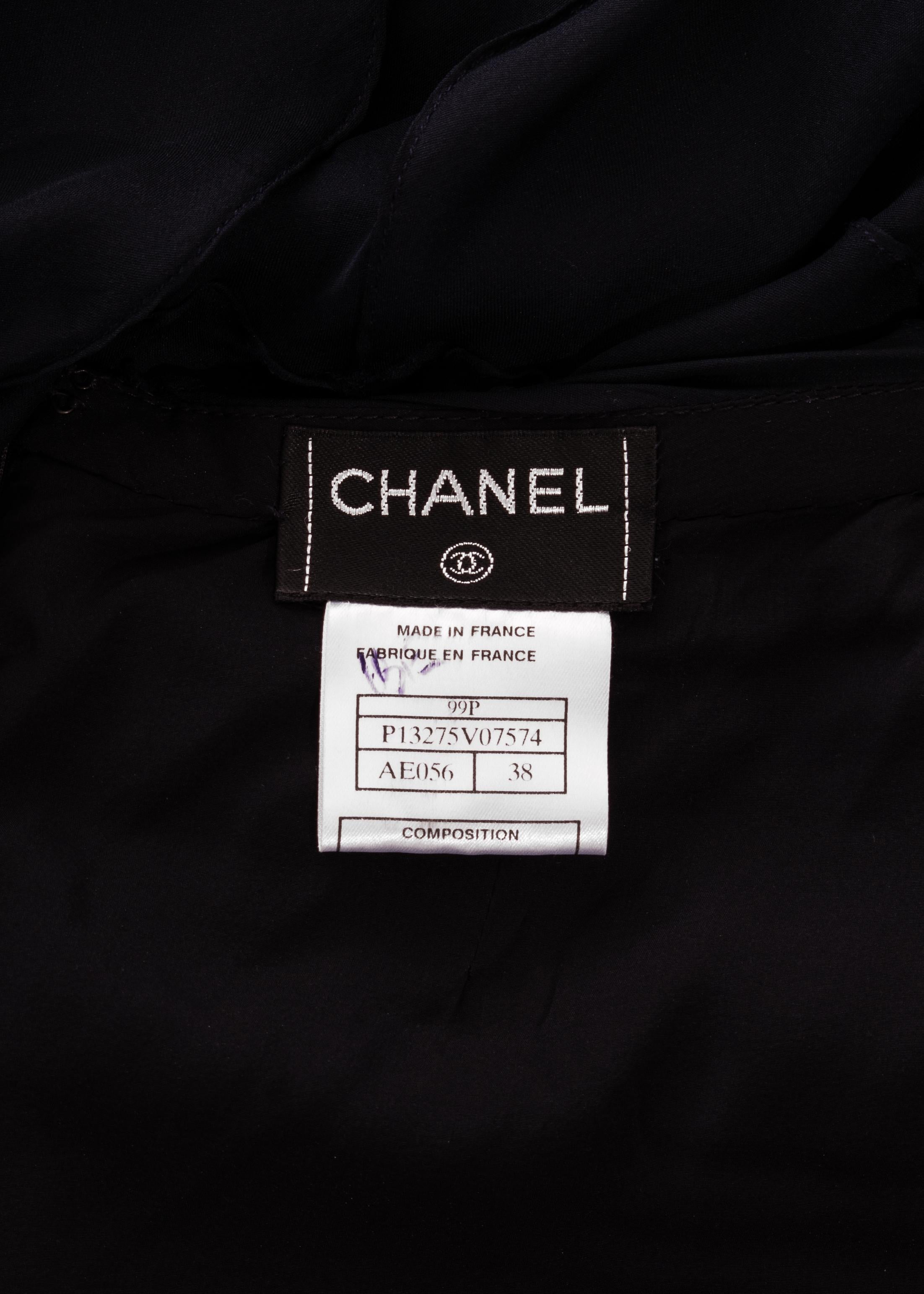 Chanel by Karl Lagerfeld navy blue patchwork silk trained evening skirt ...