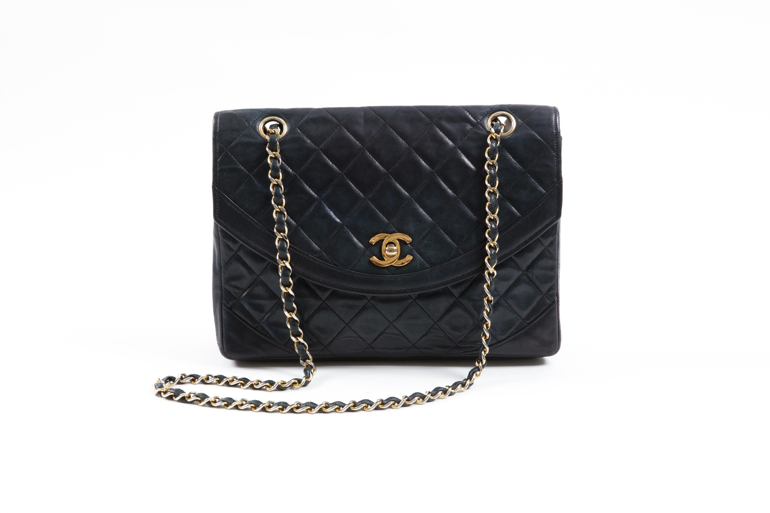 Chanel by Karl Lagerfeld Navy Quilted Lambskin Double Flap Bag For Sale 4