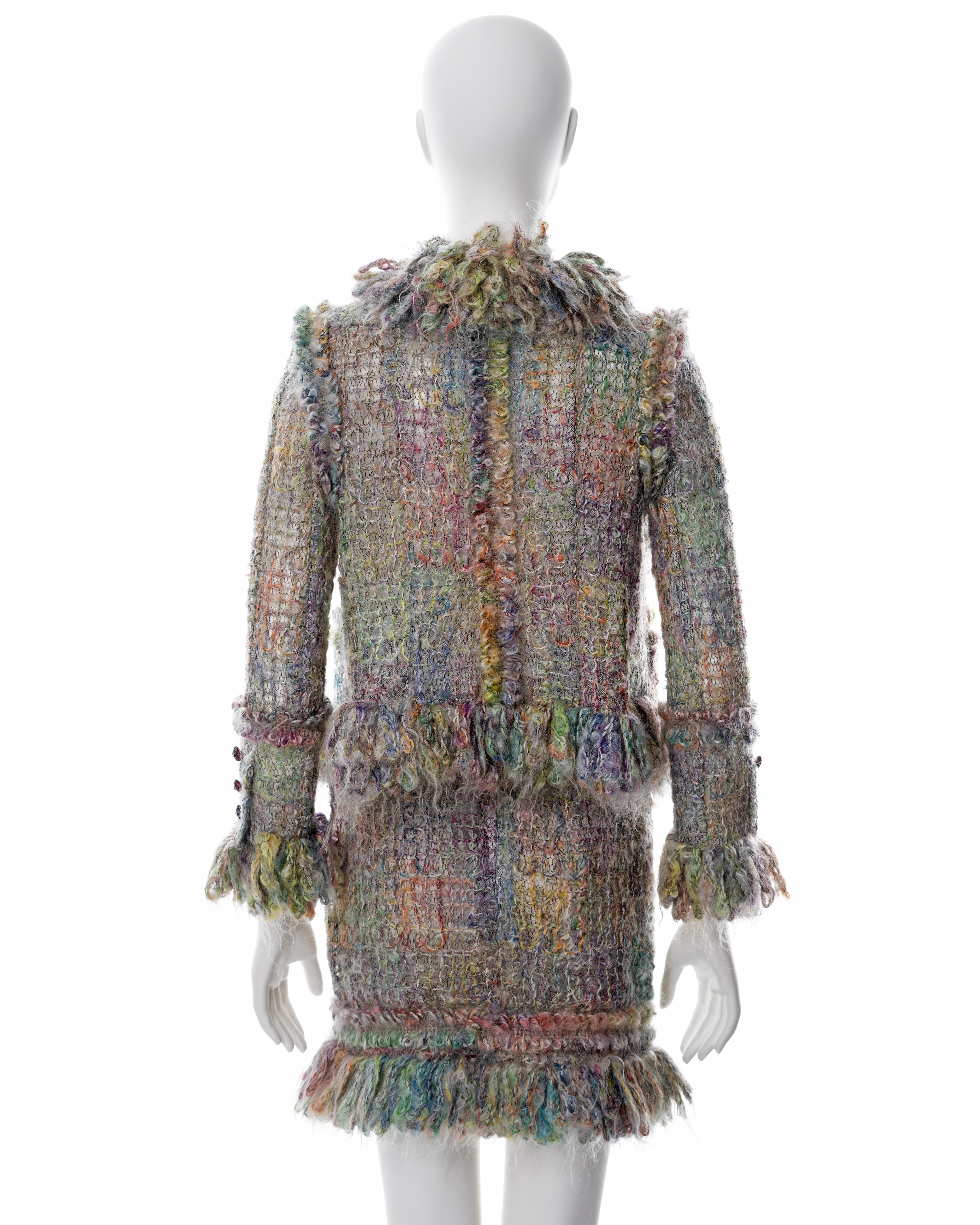 Chanel by Karl Lagerfeld open-knit multicoloured mohair skirt suit, fw 2003  For Sale 6