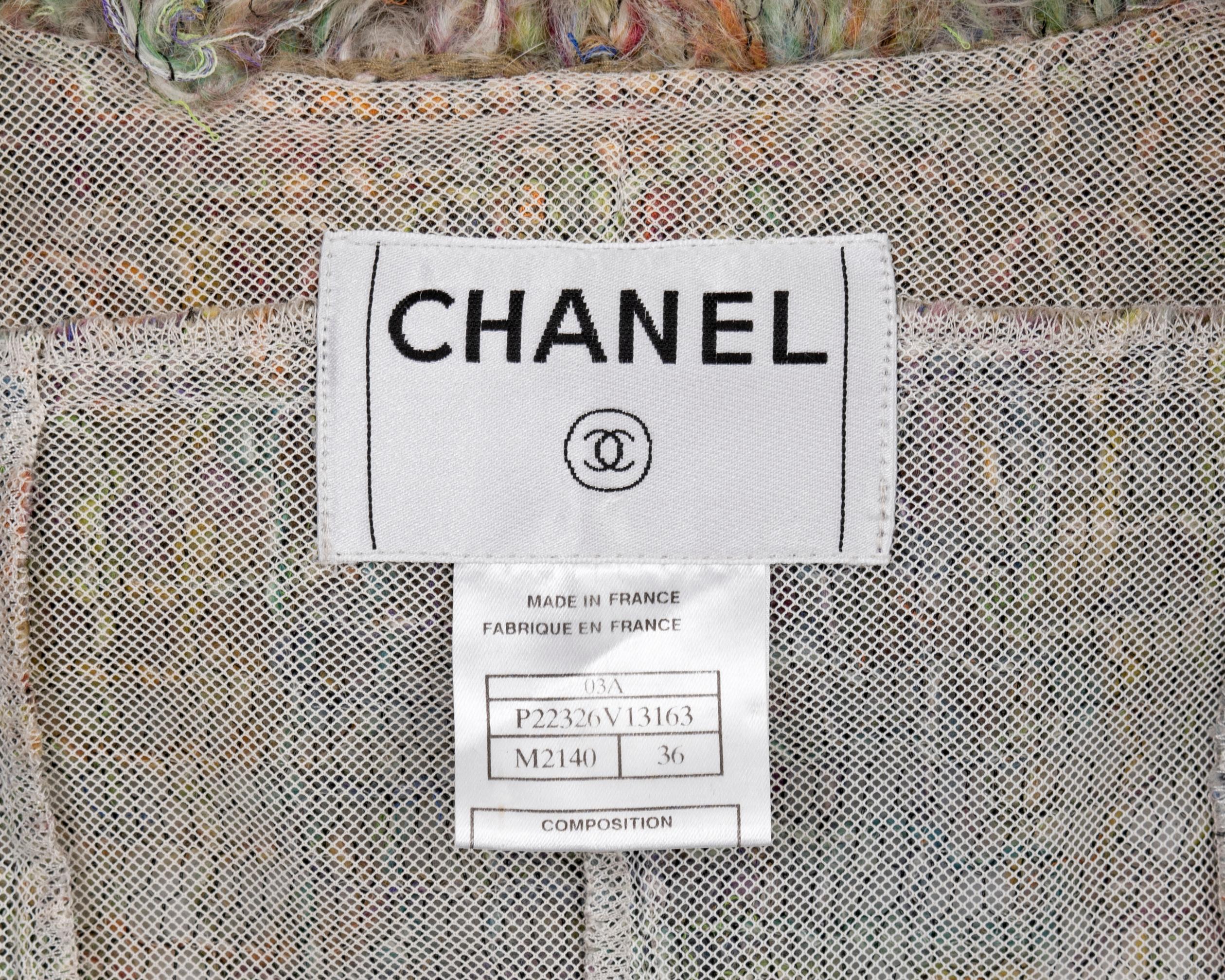 Chanel by Karl Lagerfeld open-knit multicoloured mohair skirt suit, fw 2003  For Sale 9
