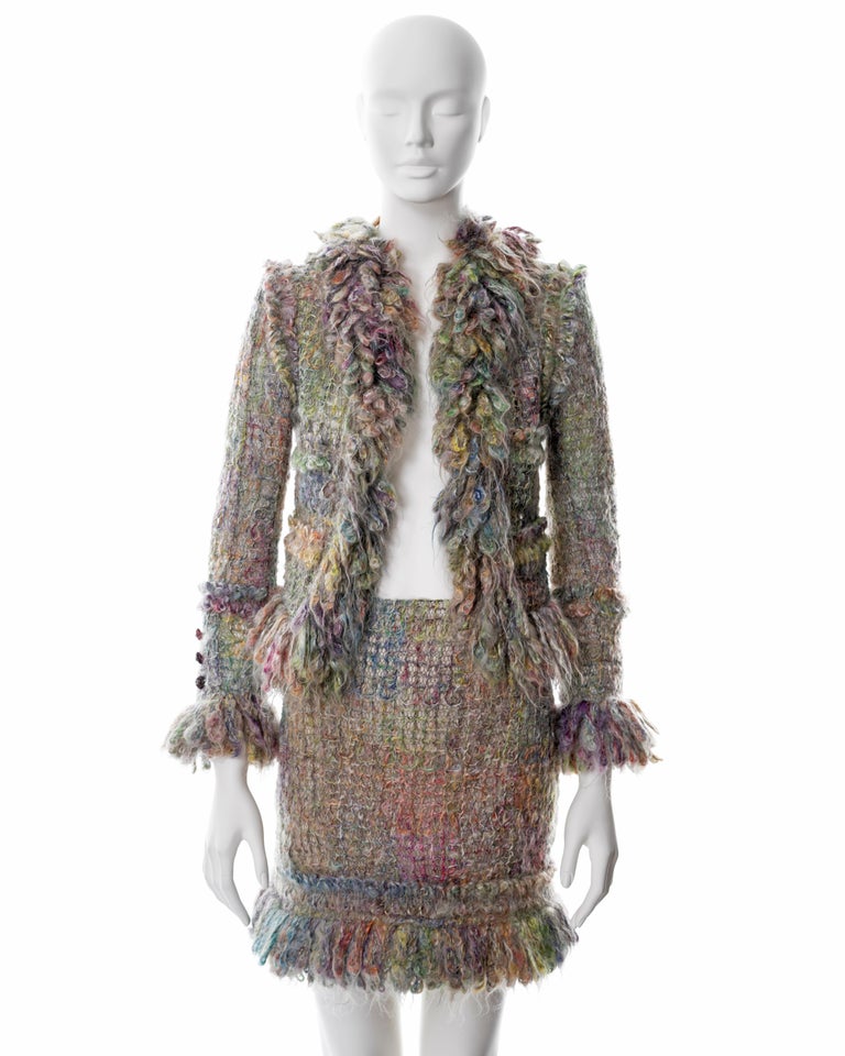 Chanel by Karl Lagerfeld open-knit multicoloured mohair skirt suit