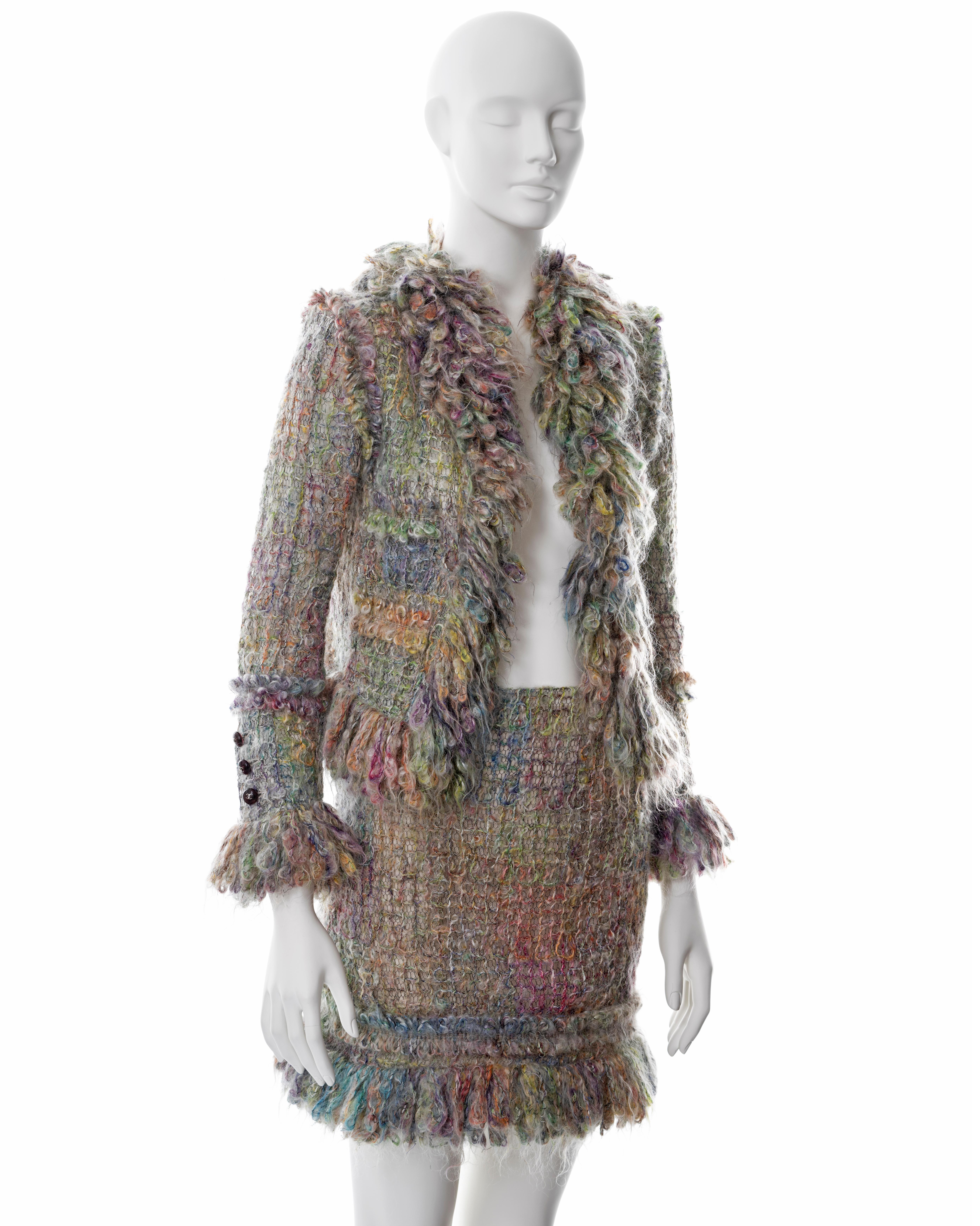 Chanel by Karl Lagerfeld open-knit multicoloured mohair skirt suit, fw 2003  For Sale 1