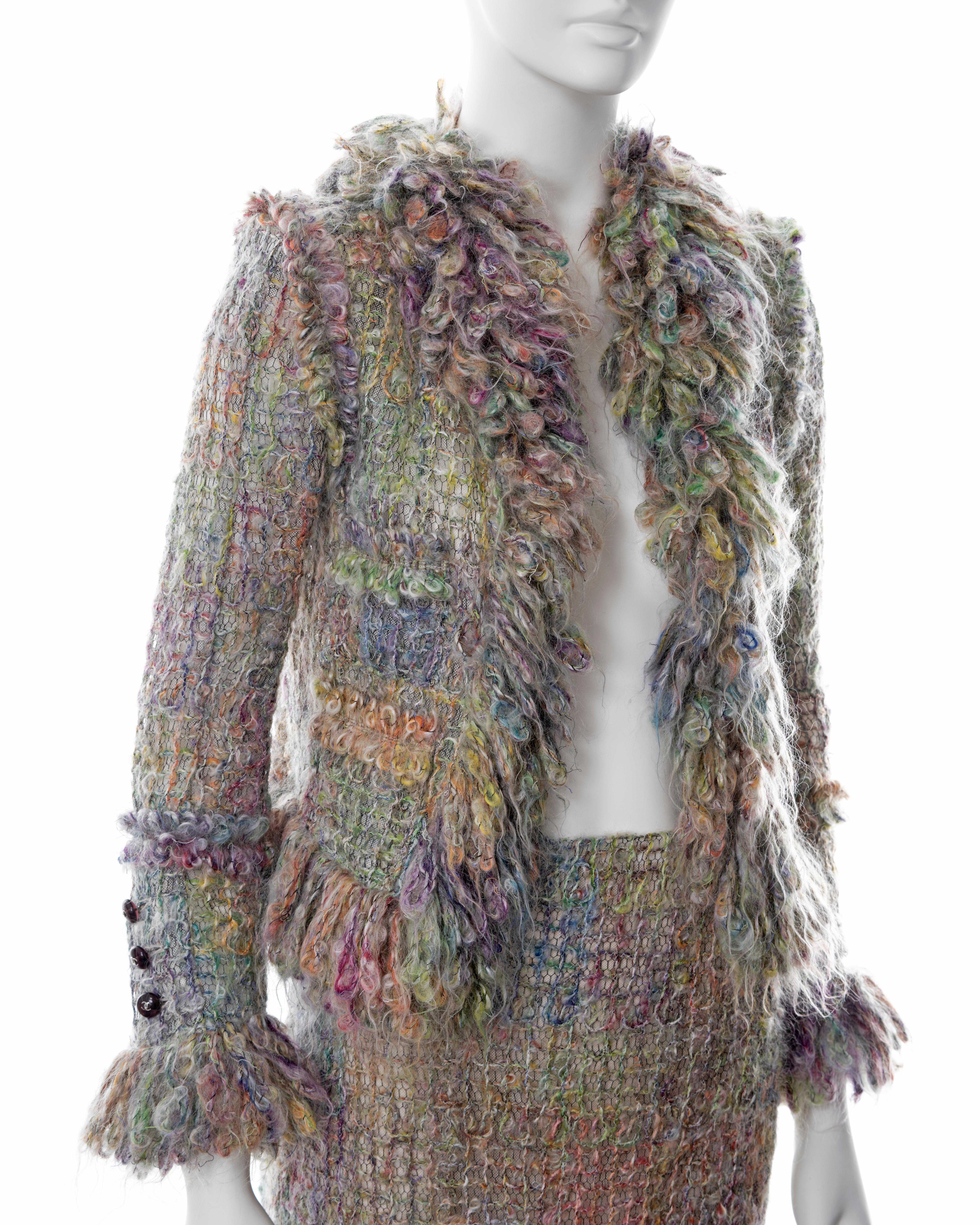 Chanel by Karl Lagerfeld open-knit multicoloured mohair skirt suit, fw 2003  For Sale 2