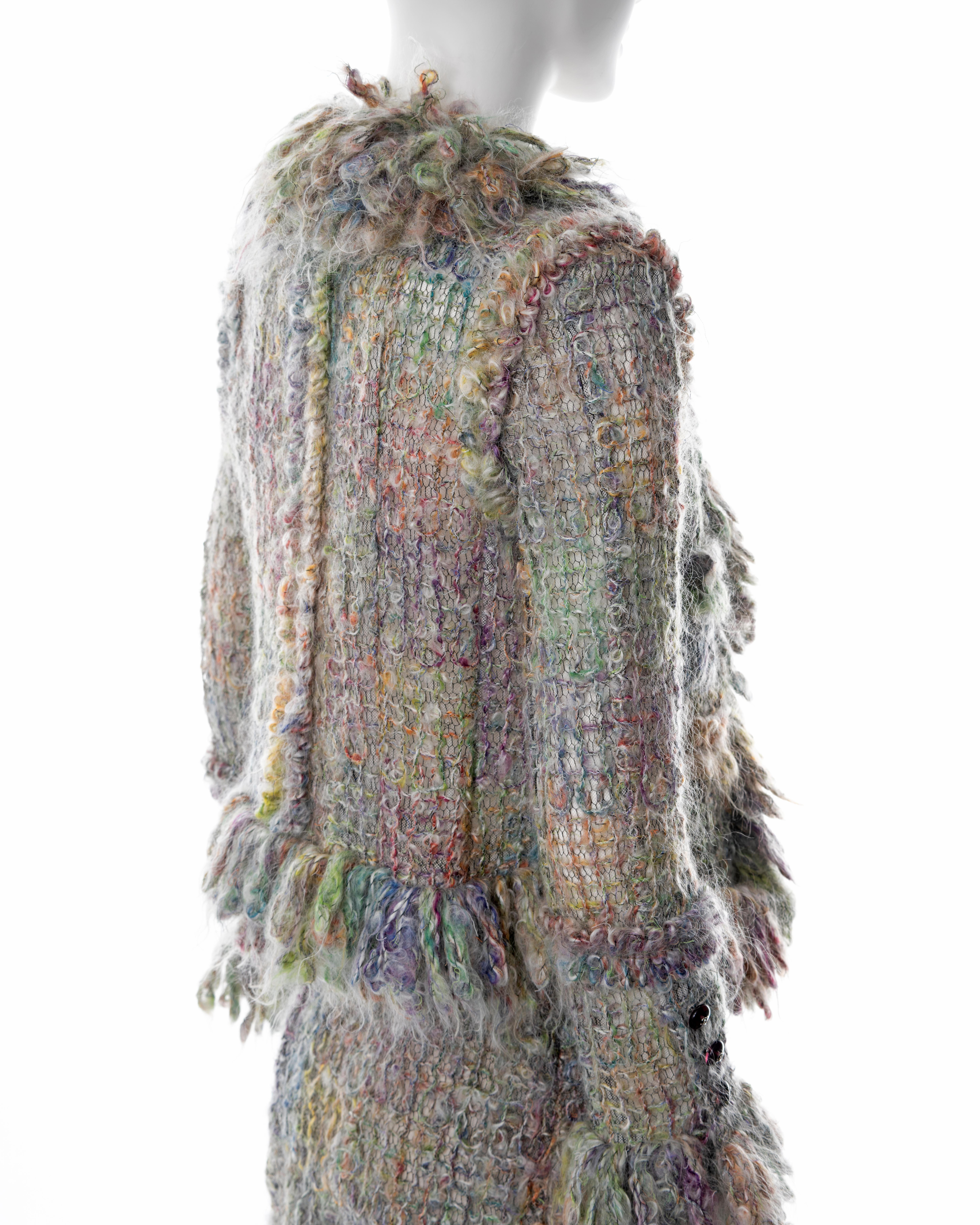 Chanel by Karl Lagerfeld open-knit multicoloured mohair skirt suit, fw 2003  For Sale 5