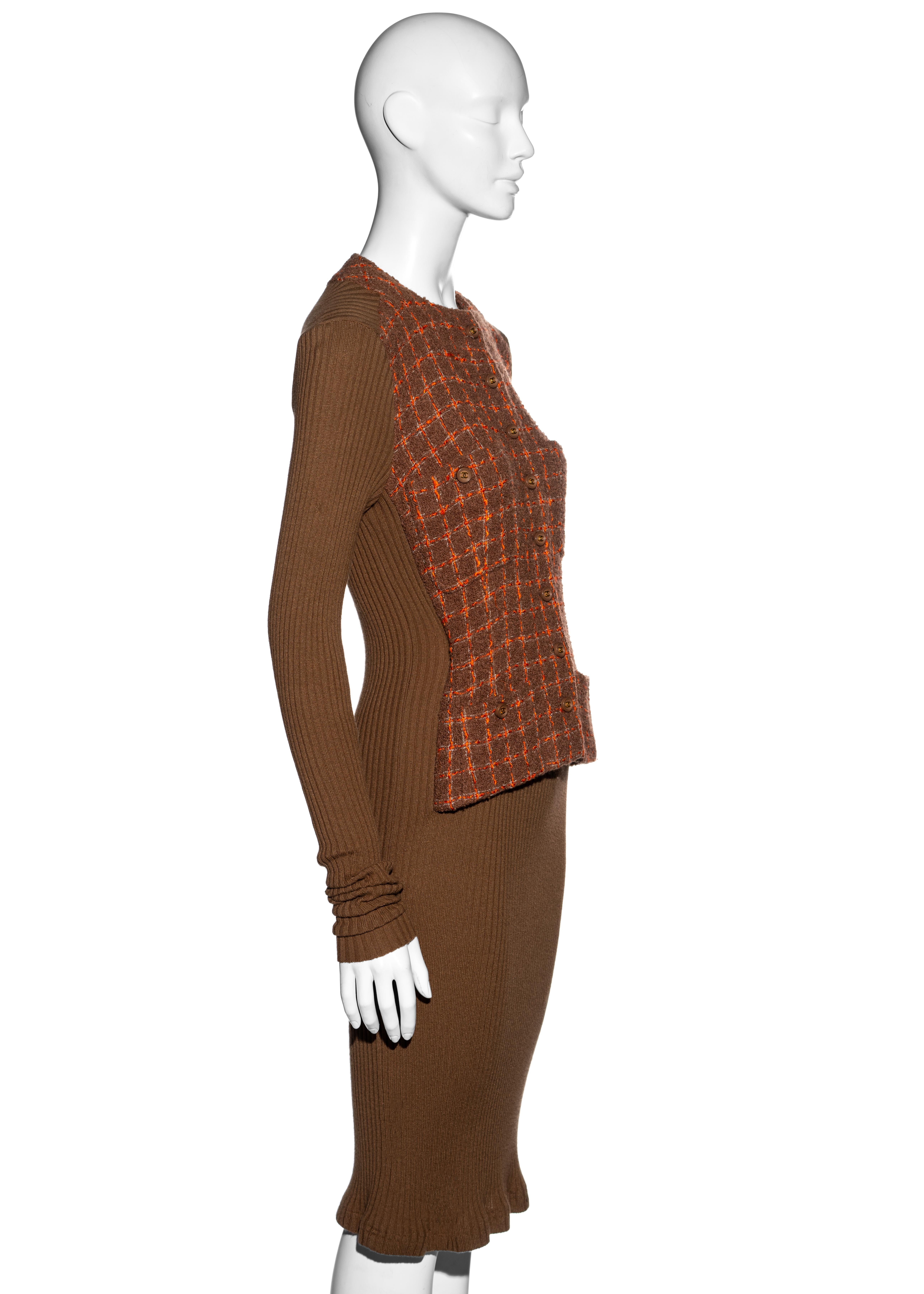 Chanel by Karl Lagerfeld orange and brown knit and tweed jacket dress, fw 1995 For Sale 4