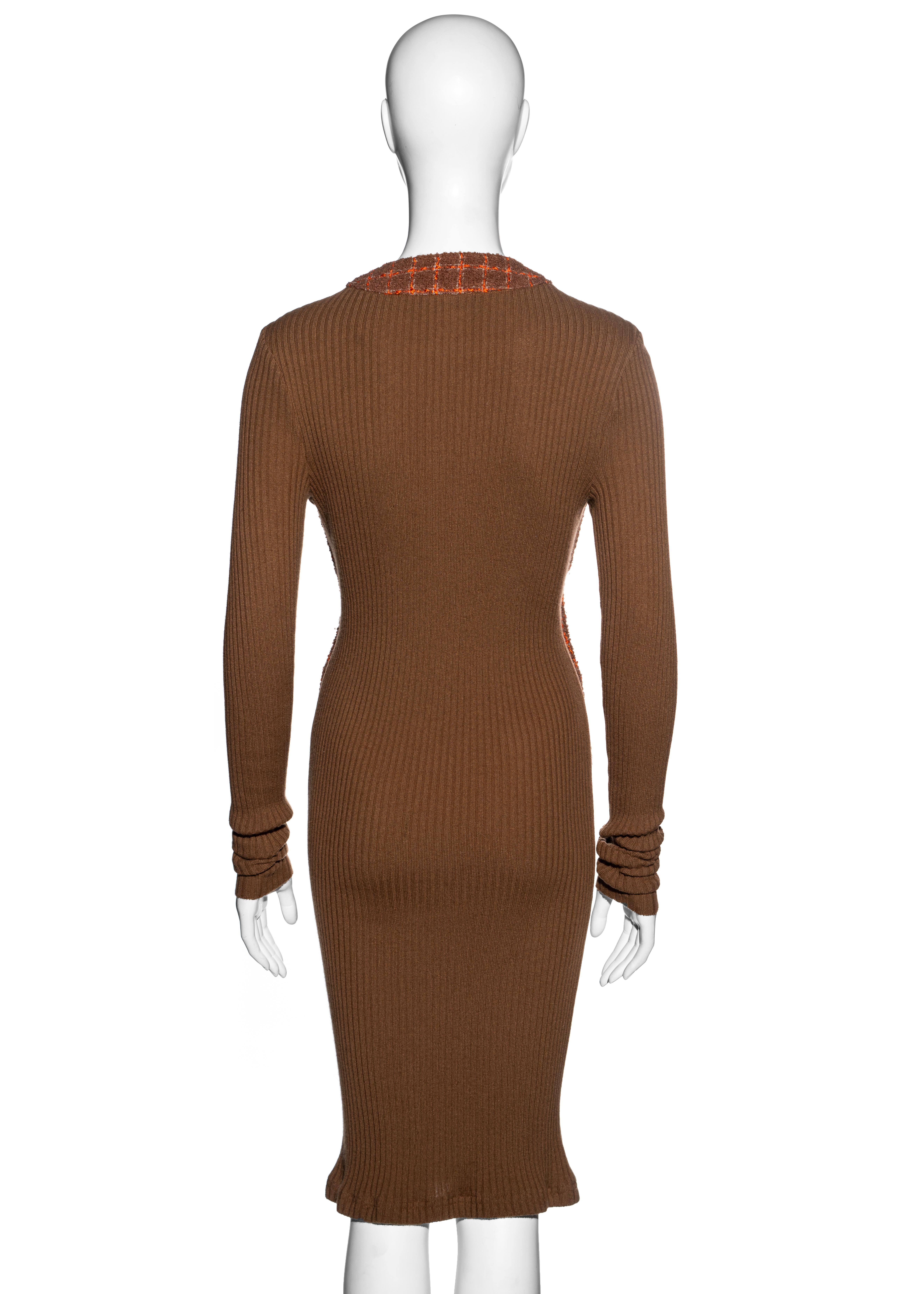 Chanel by Karl Lagerfeld orange and brown knit and tweed jacket dress, fw 1995 For Sale 5
