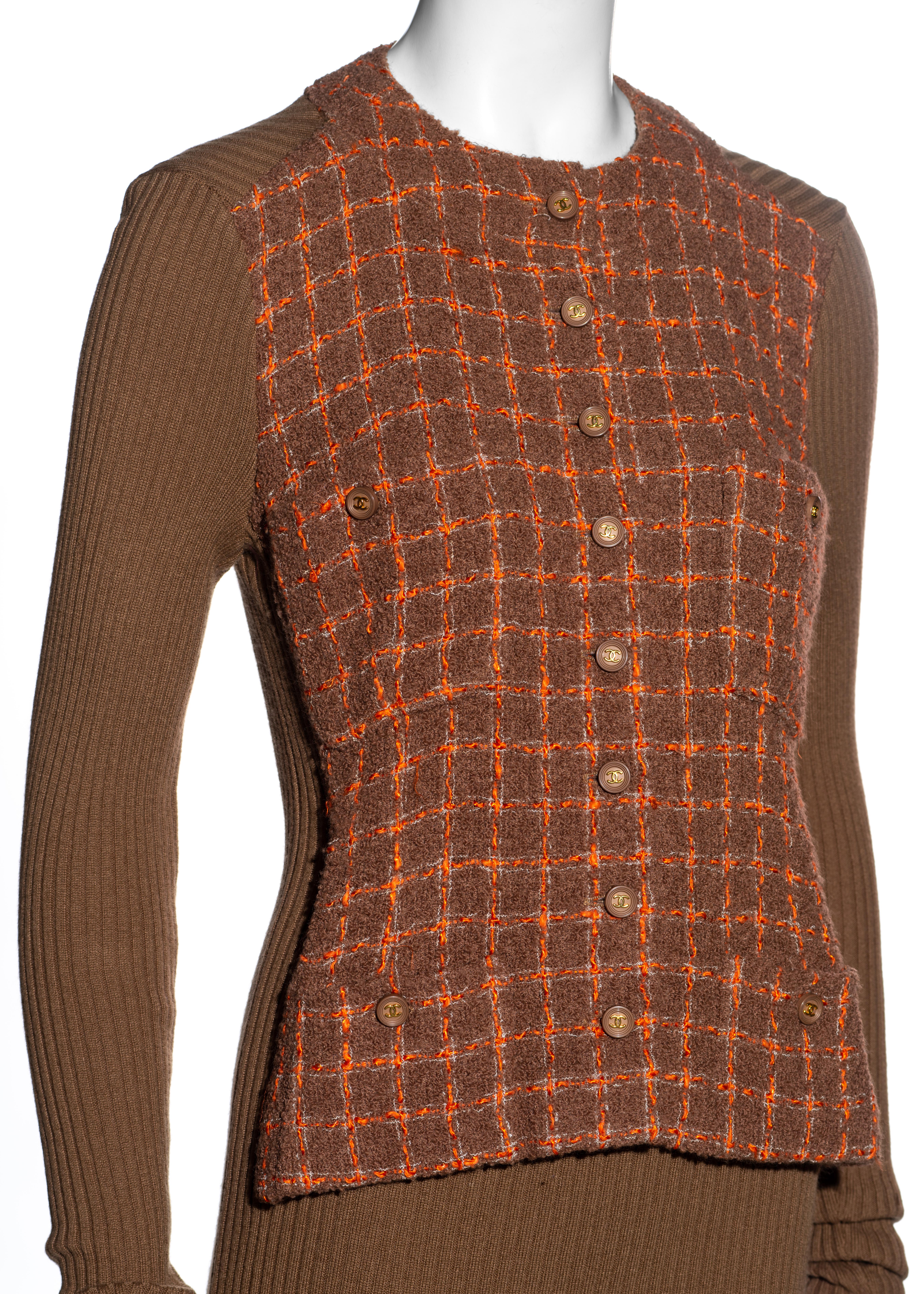 Brown Chanel by Karl Lagerfeld orange and brown knit and tweed jacket dress, fw 1995 For Sale