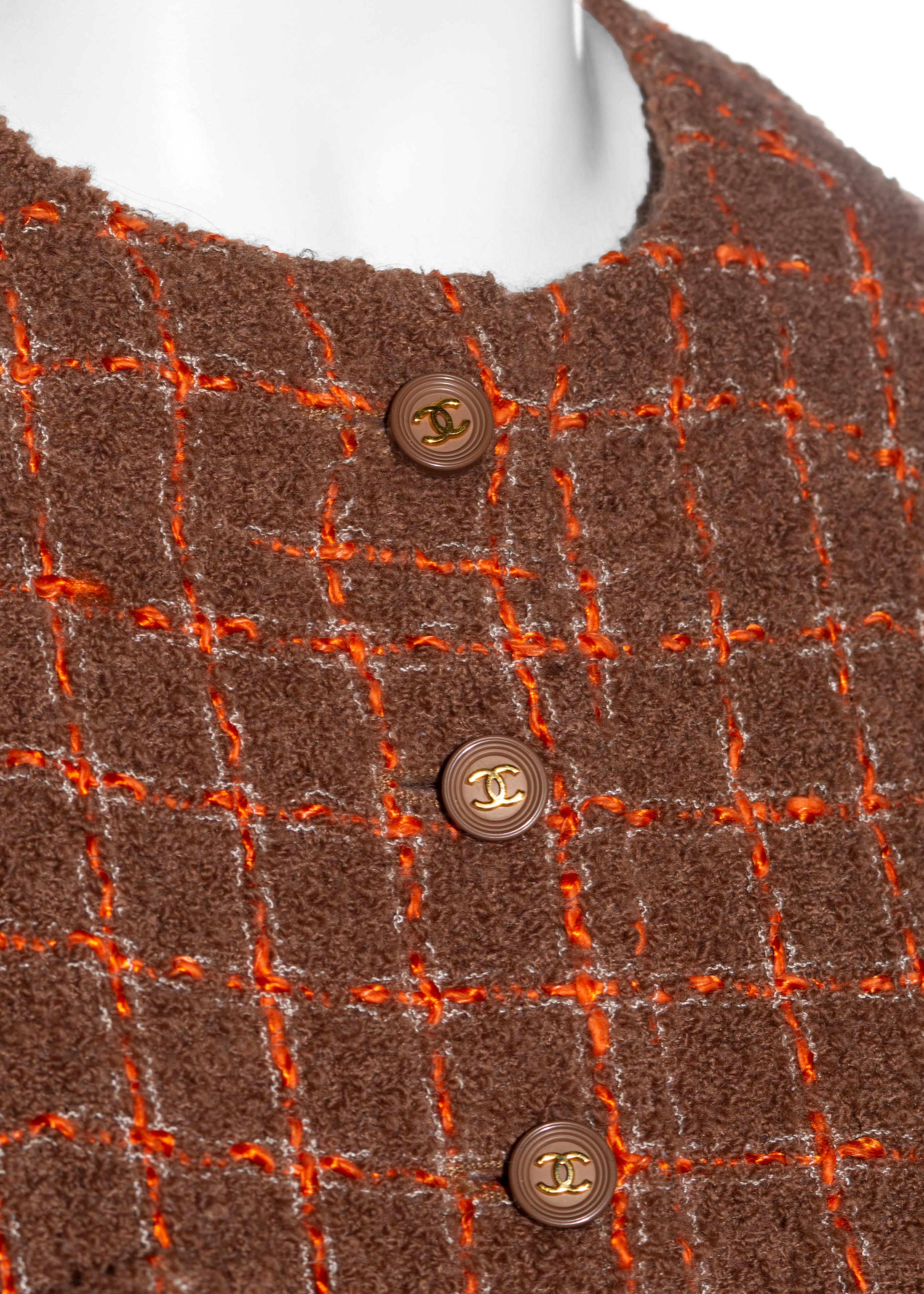Chanel by Karl Lagerfeld orange and brown knit and tweed jacket dress, fw 1995 For Sale 2
