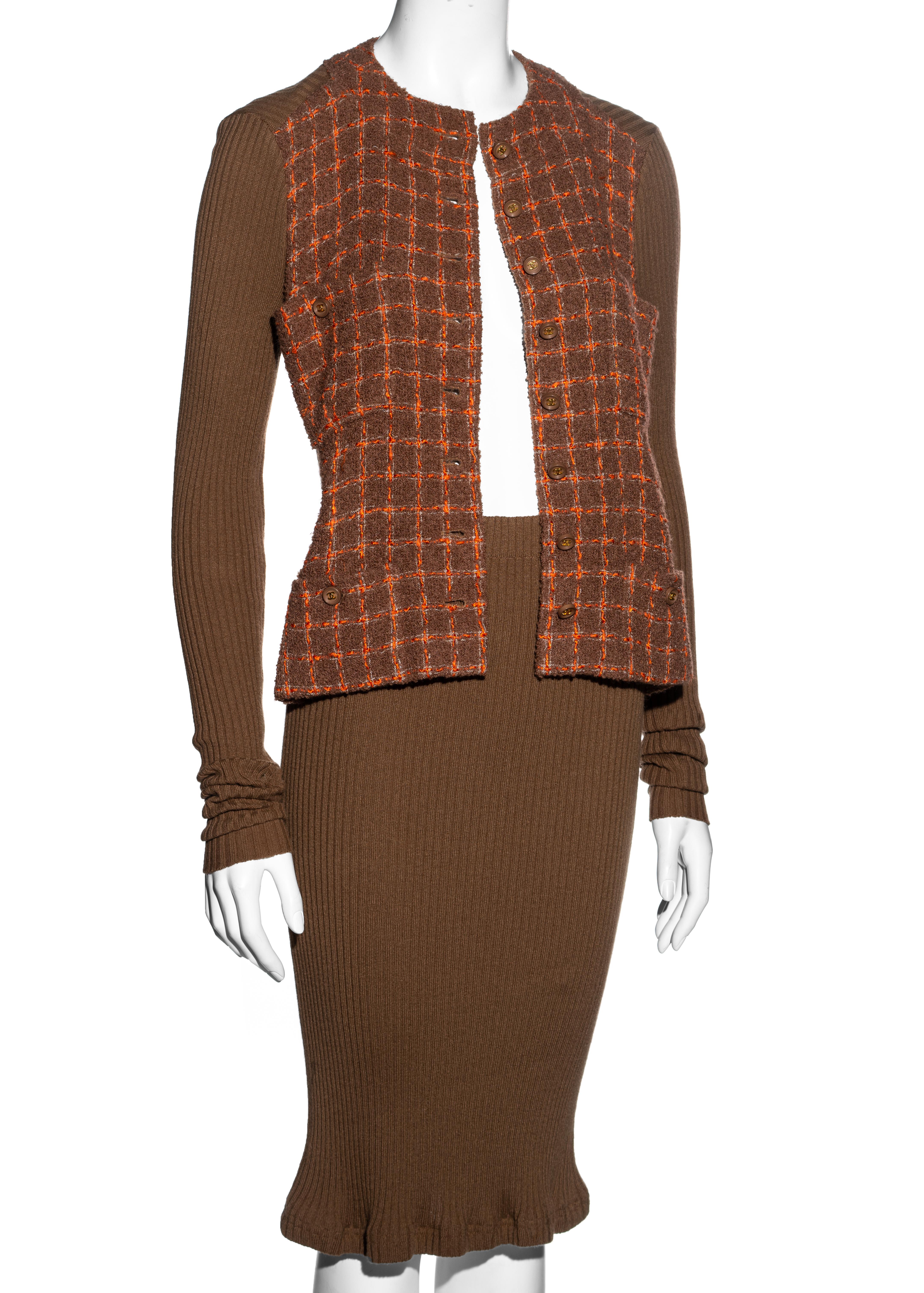 Chanel by Karl Lagerfeld orange and brown knit and tweed jacket dress, fw 1995 For Sale 3