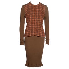 Chanel by Karl Lagerfeld orange and brown knit and tweed jacket dress, fw 1995