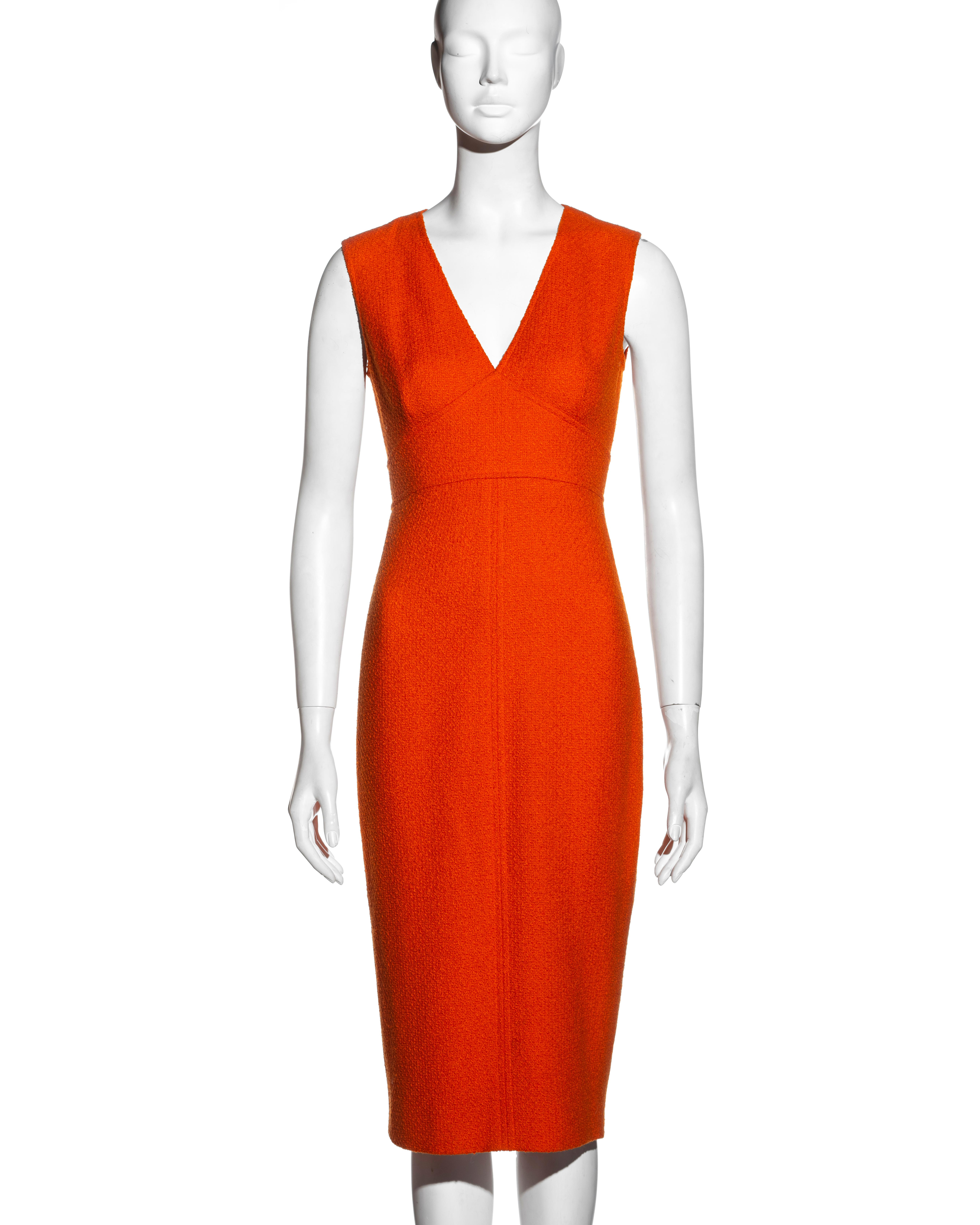 Chanel by Karl Lagerfeld orange bouclé wool dress and jacket set, fw 1995 For Sale 3