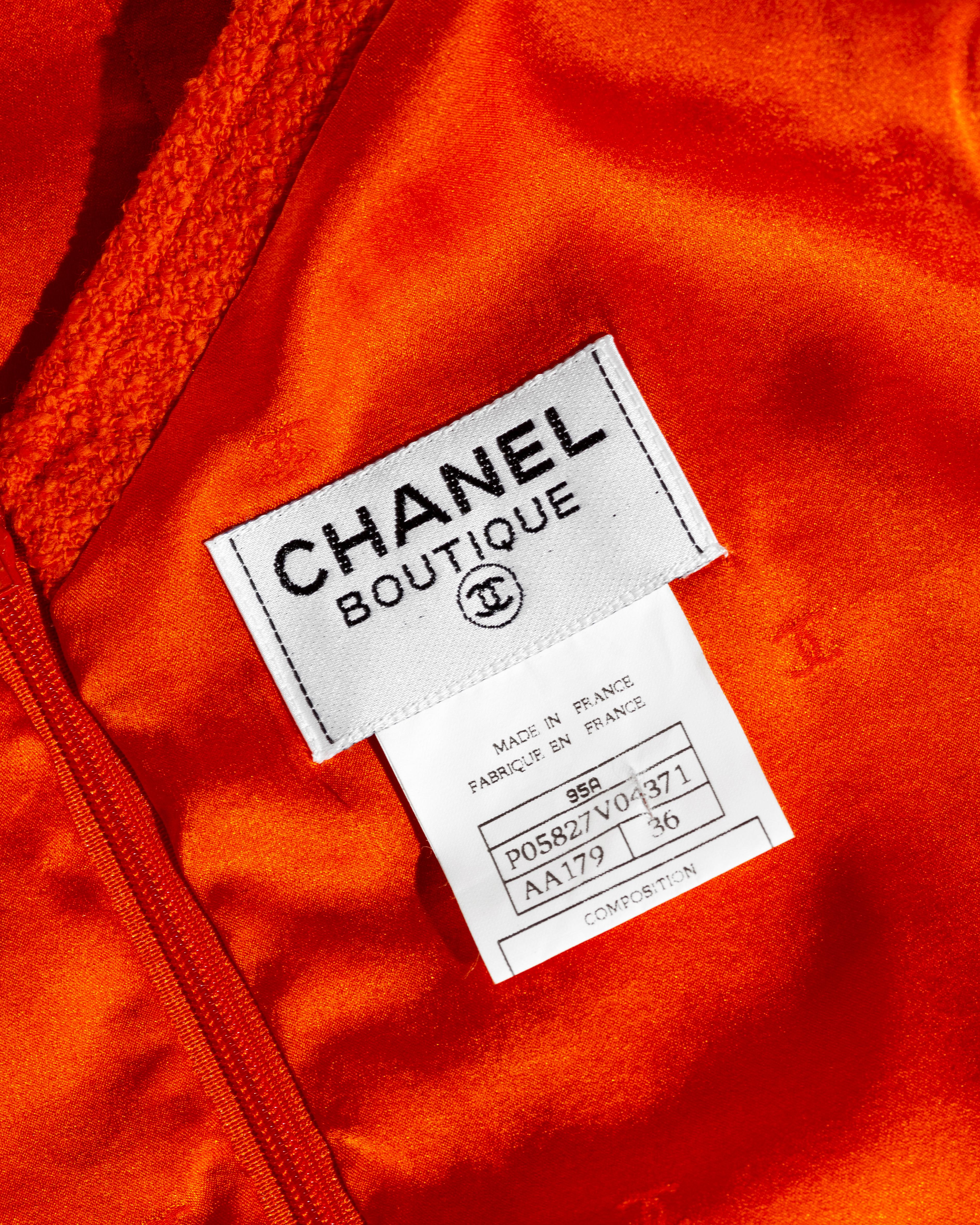 Chanel by Karl Lagerfeld orange bouclé wool dress and jacket set, fw 1995 For Sale 6