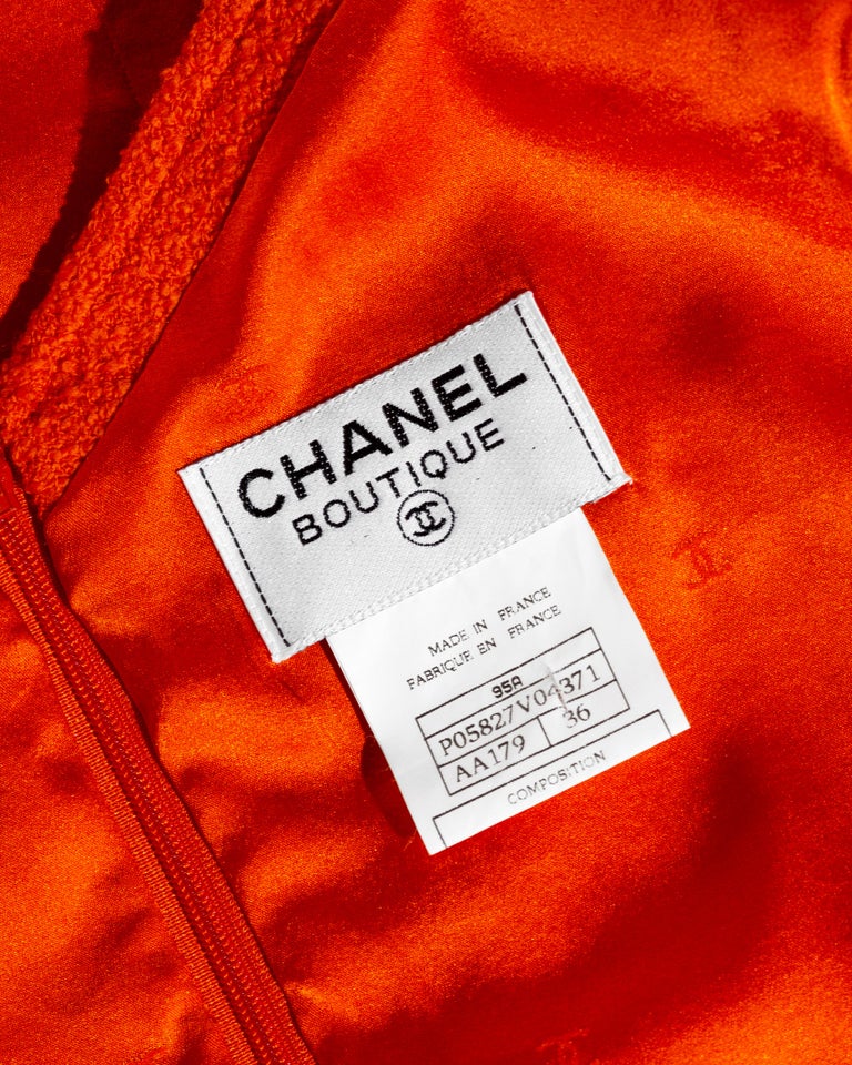 Chanel by Karl Lagerfeld orange bouclé wool dress and jacket set, fw 1995 For Sale 9