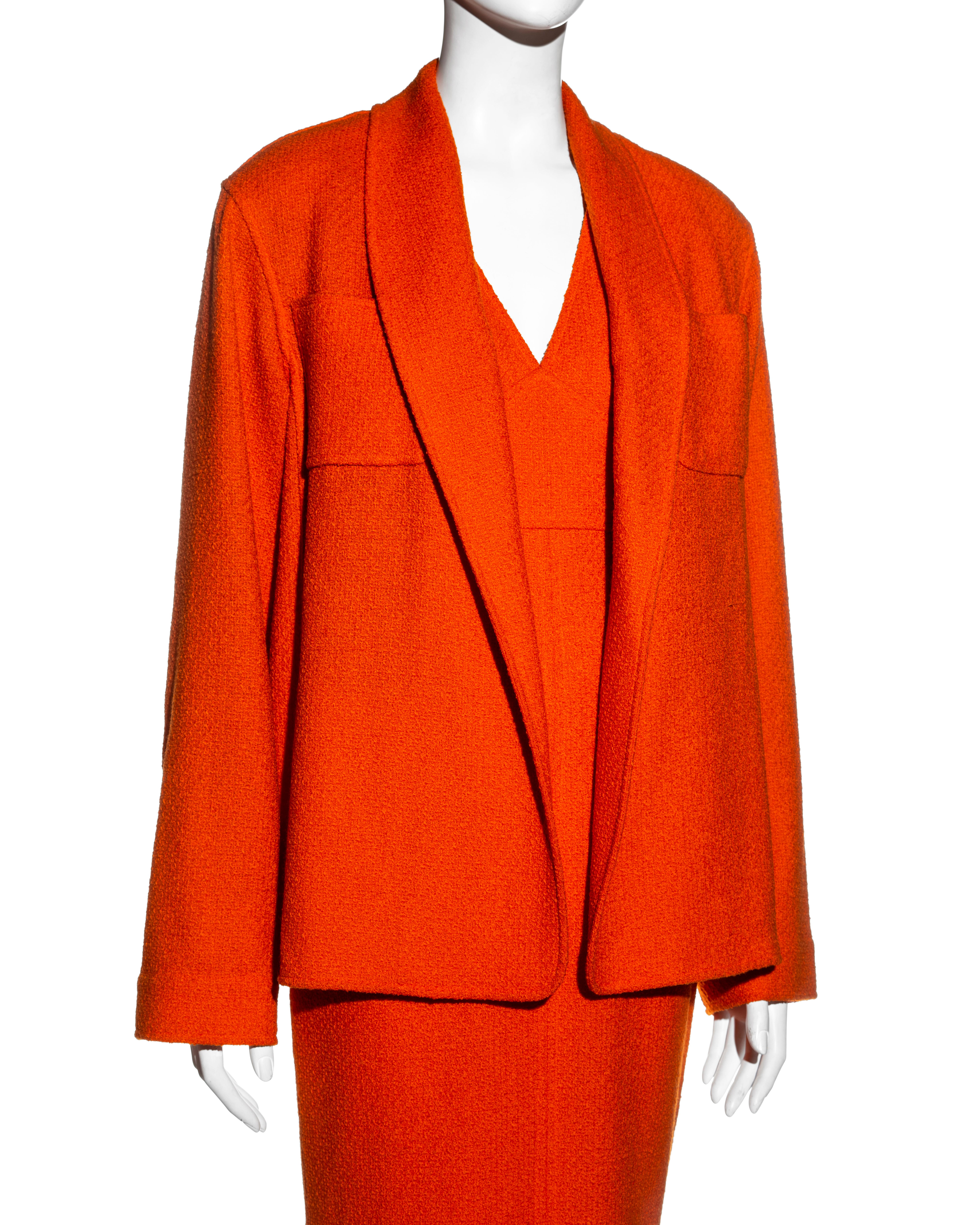 Chanel by Karl Lagerfeld orange bouclé wool dress and jacket set, fw 1995 In Excellent Condition For Sale In London, GB