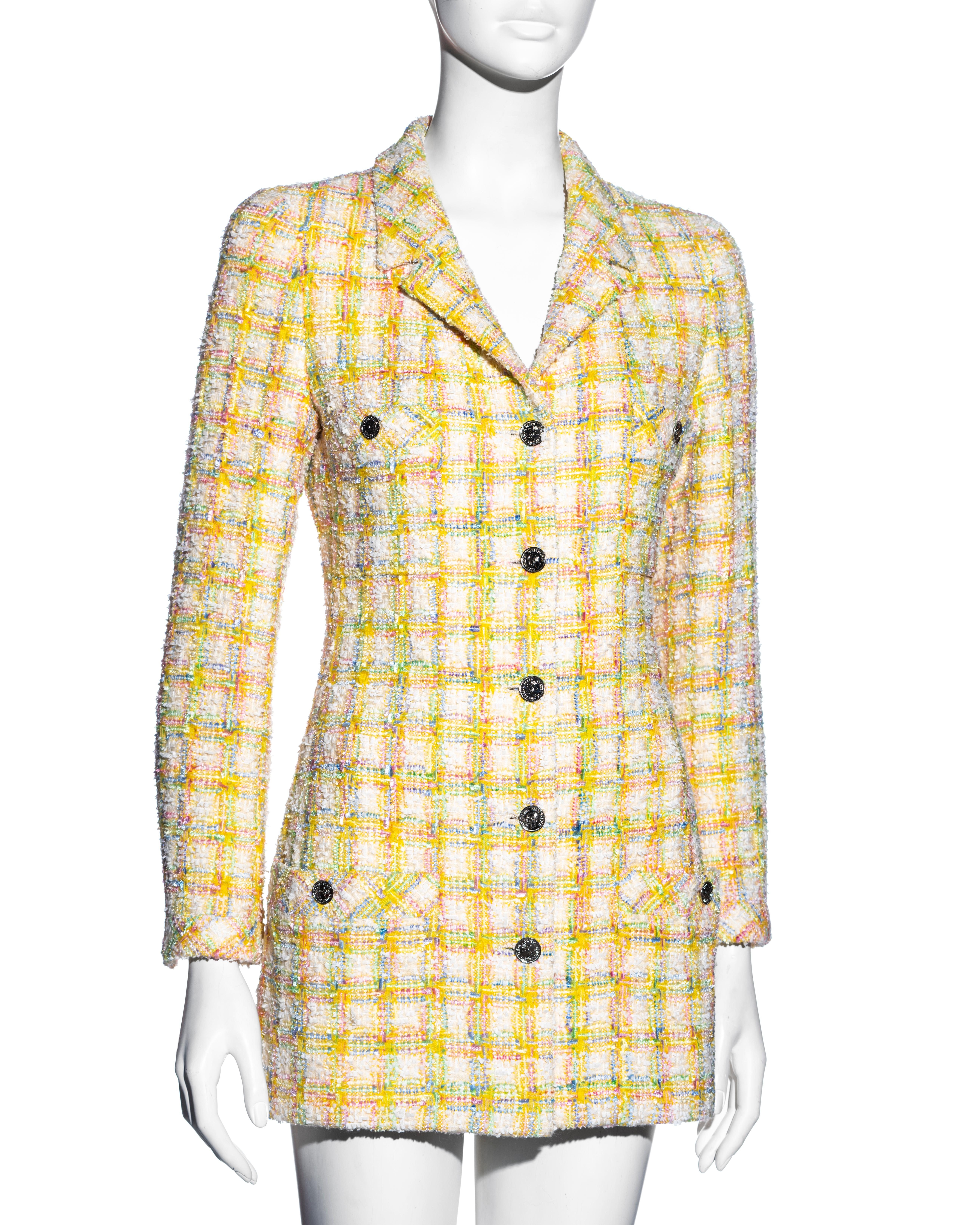 Chanel by Karl Lagerfeld mini vestido chaqueta de tweed pastel, ss 1996 en Excelente Estado en London, GB