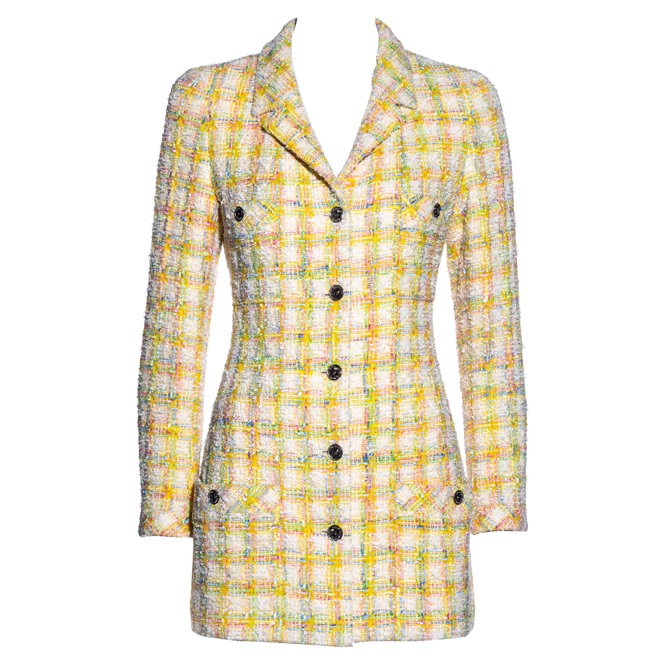 Chanel by Karl Lagerfeld mini vestido chaqueta de tweed pastel, ss 1996