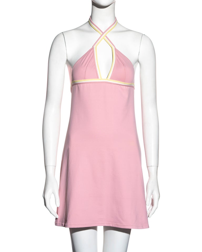 Chanel by Karl Lagerfeld pink nylon spandex halter mini dress, c 2004 For  Sale at 1stDibs