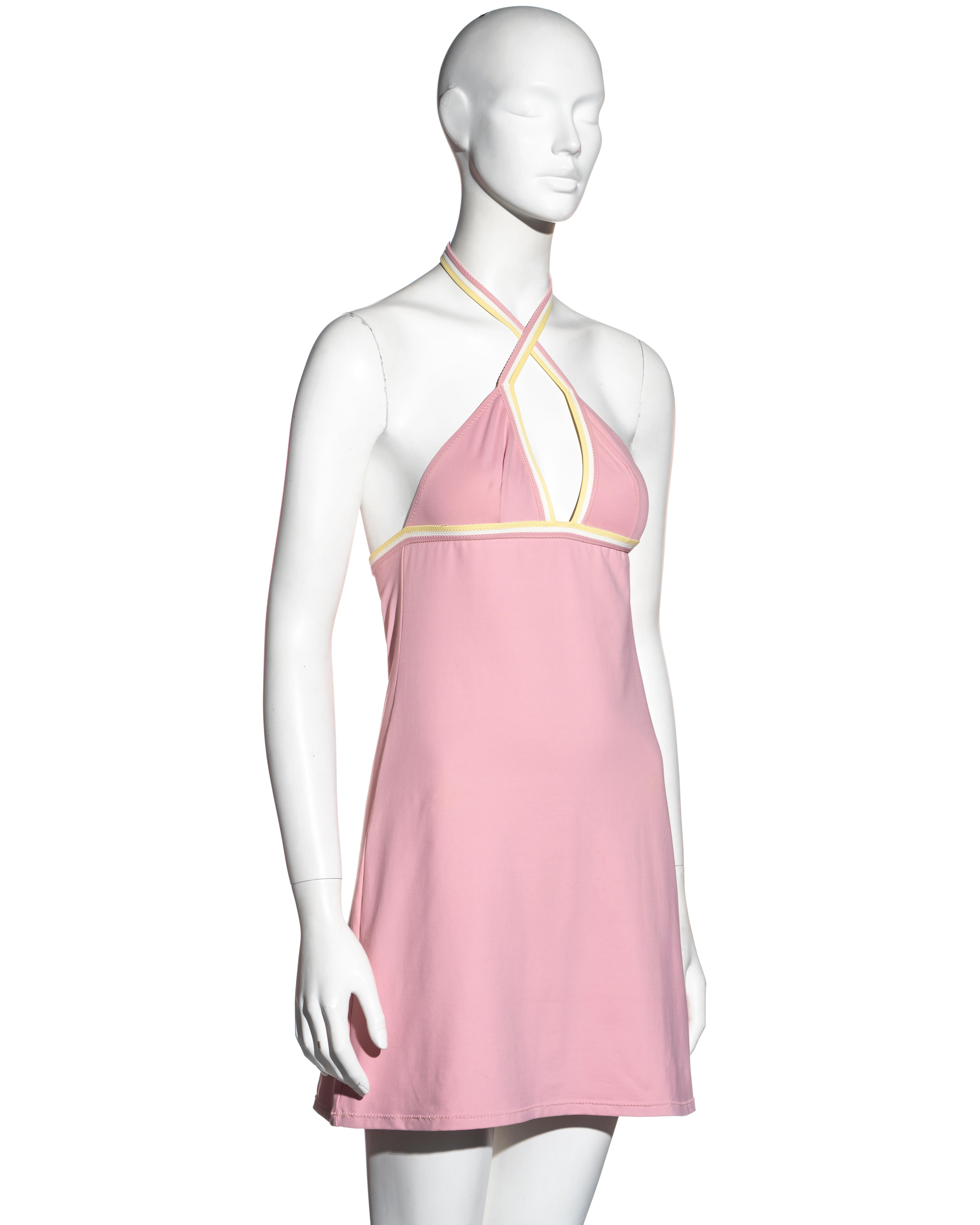 Chanel by Karl Lagerfeld pink nylon spandex halter mini dress, c 2004 For Sale 1