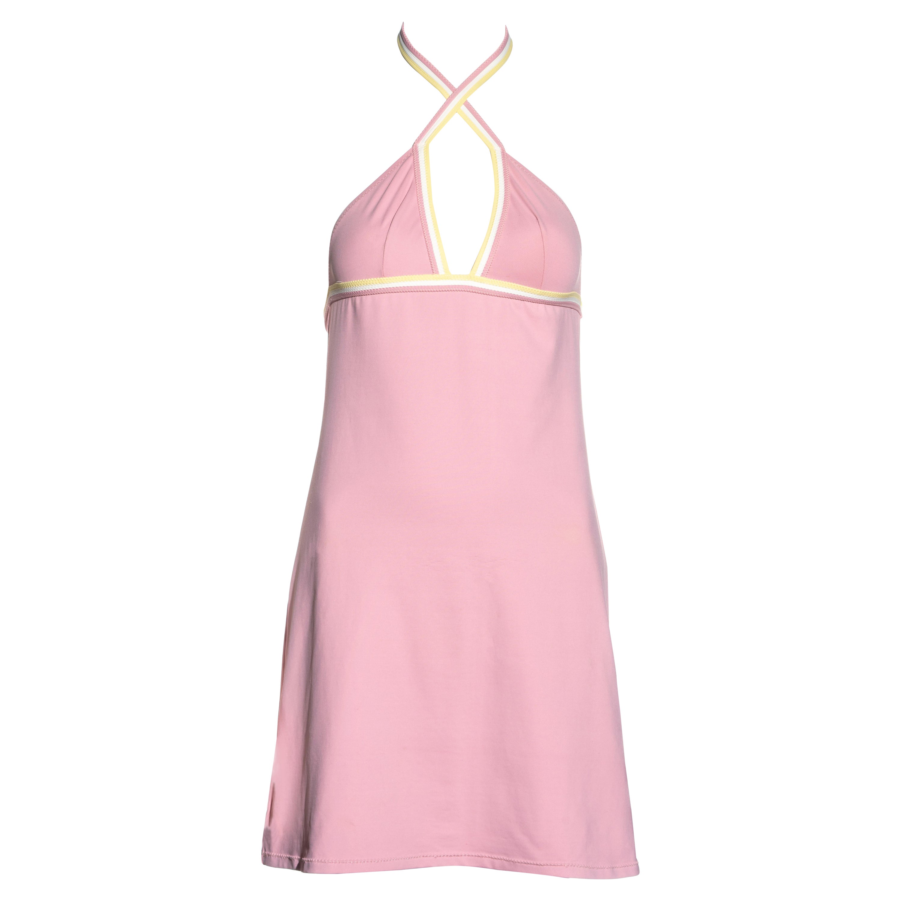 Mini robe dos nu Chanel par Karl Lagerfeld en nylon et spandex rose, vers 2004