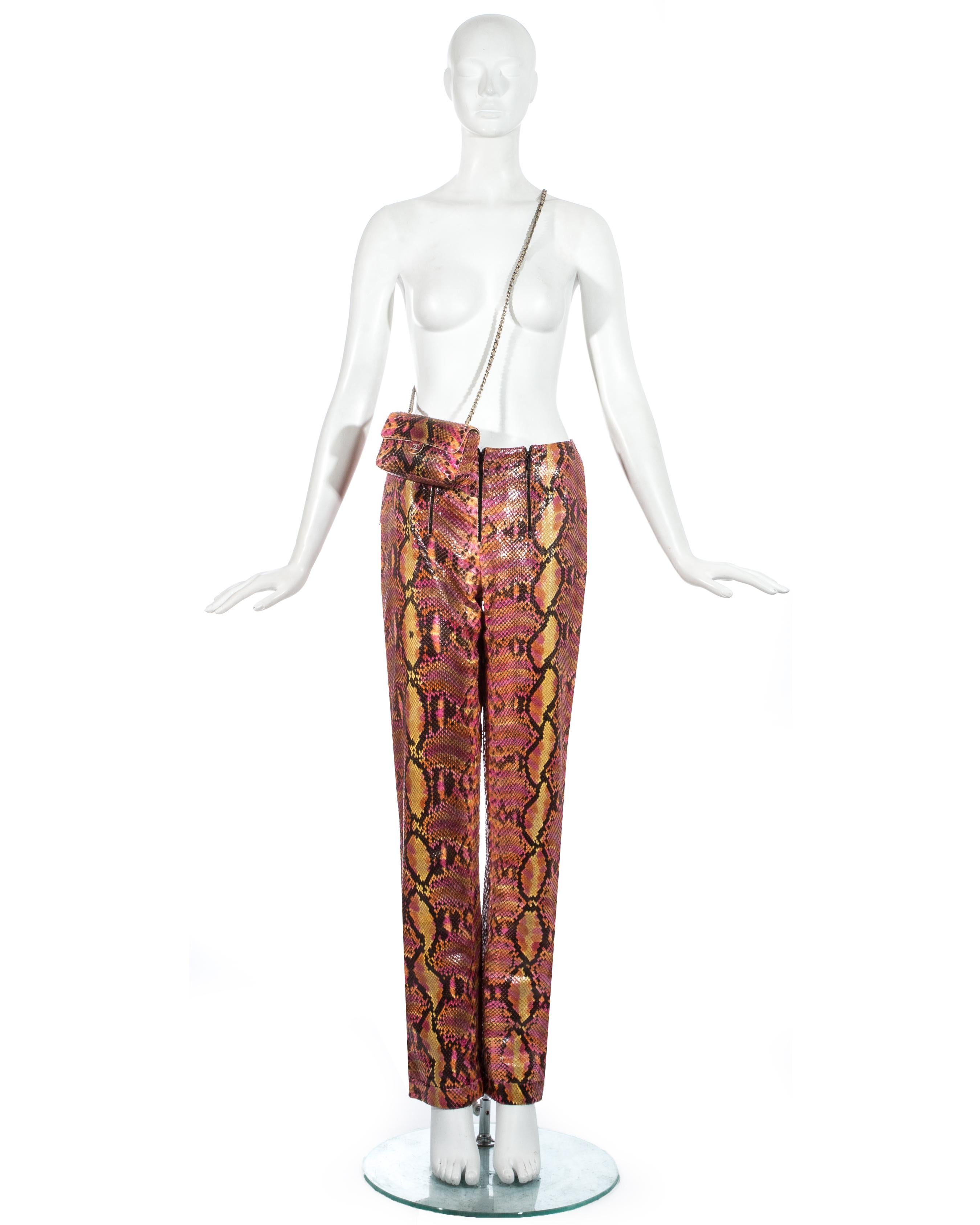 Chanel by Karl Lagerfeld pink python pants with matching mini flap bag, ss 2000 In Excellent Condition In London, London