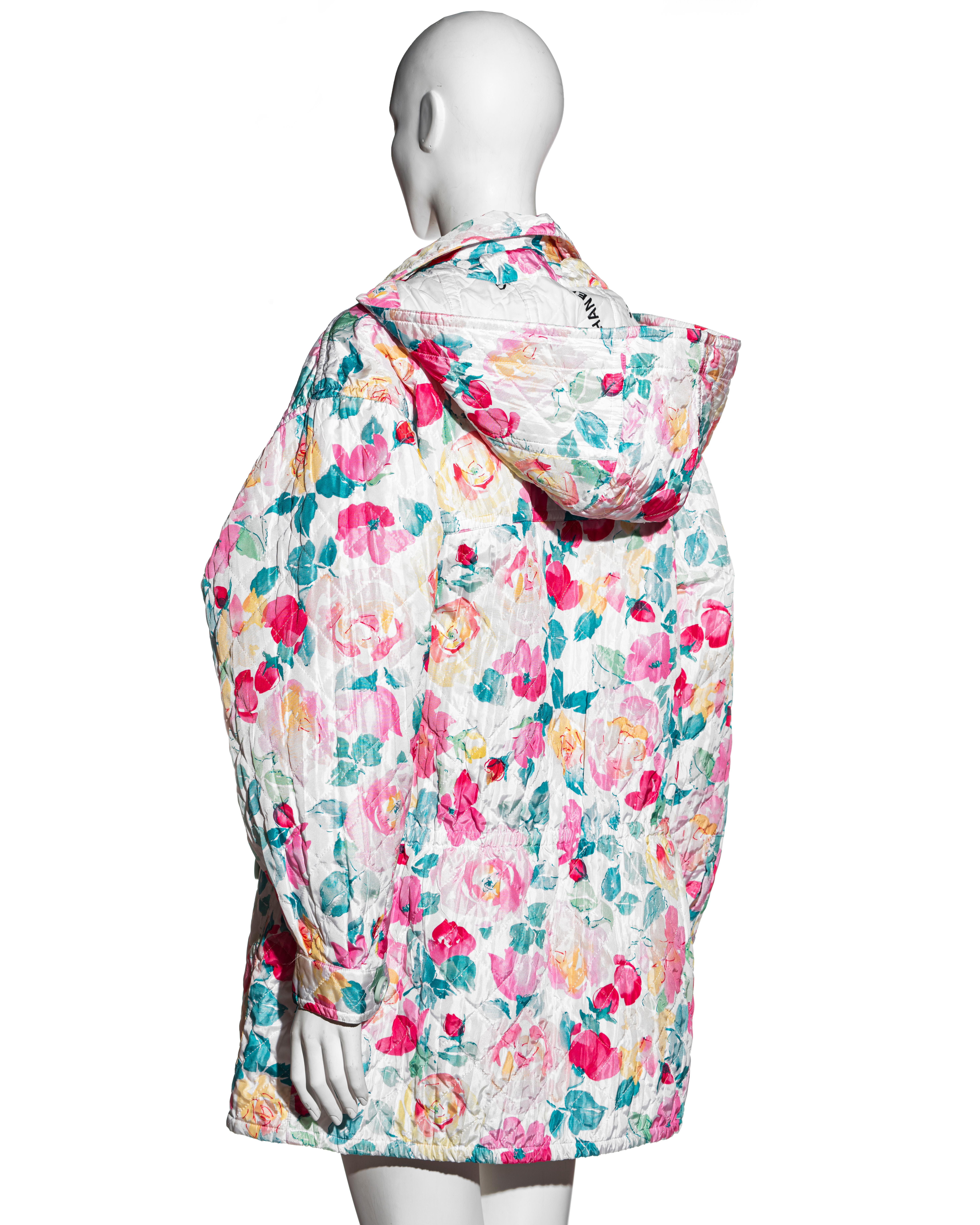 Chanel by Karl Lagerfeld pink rose print quilted playsuit and coat set, c 1994 For Sale 4