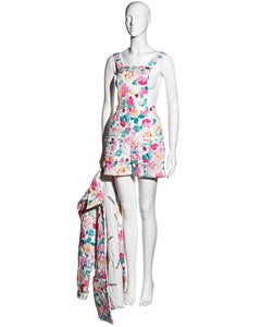 Chanel by Karl Lagerfeld pink rose print quilted playsuit and coat set, c 1994