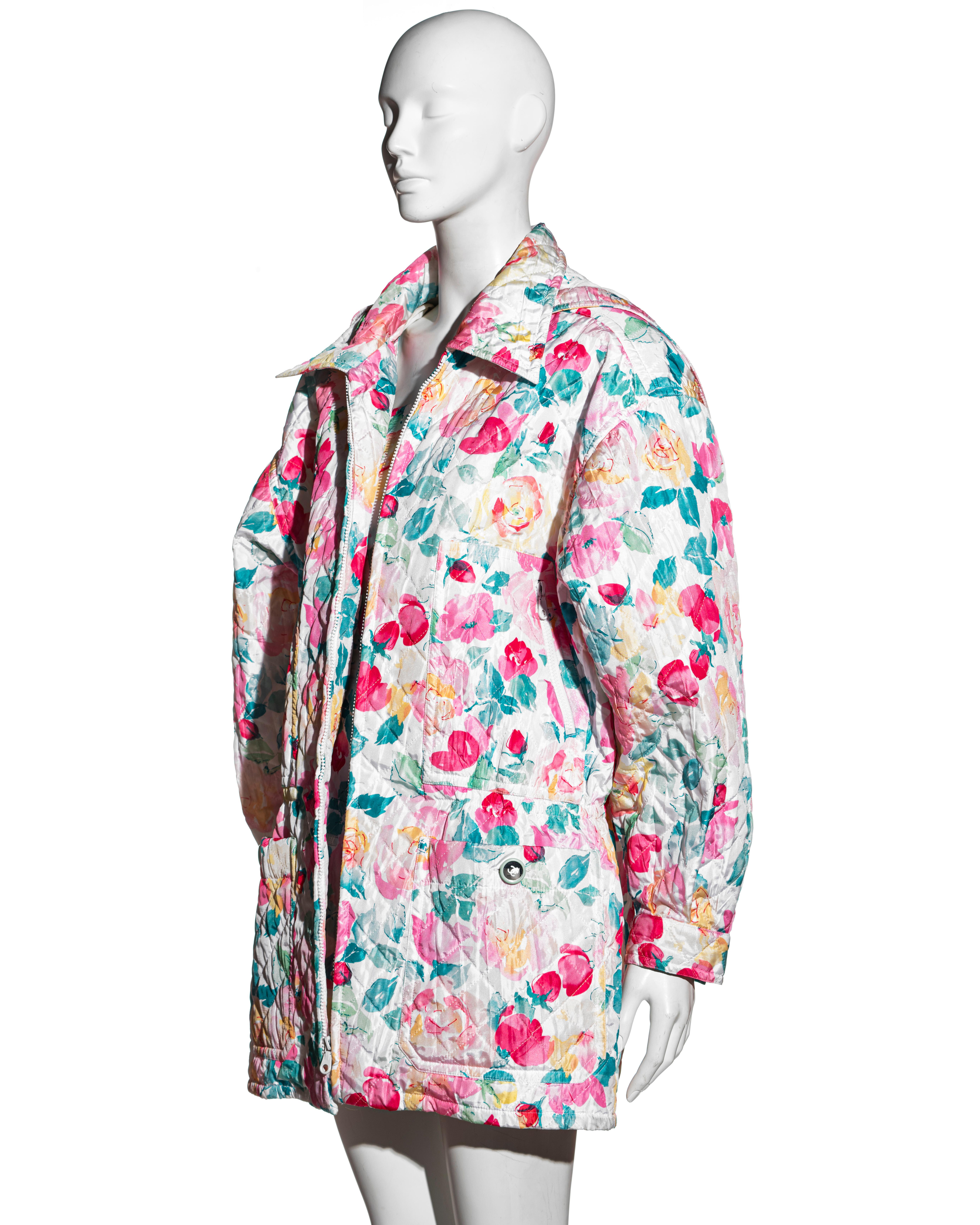 Chanel by Karl Lagerfeld pink rose print quilted playsuit and coat set, c 1994 In Good Condition For Sale In London, GB
