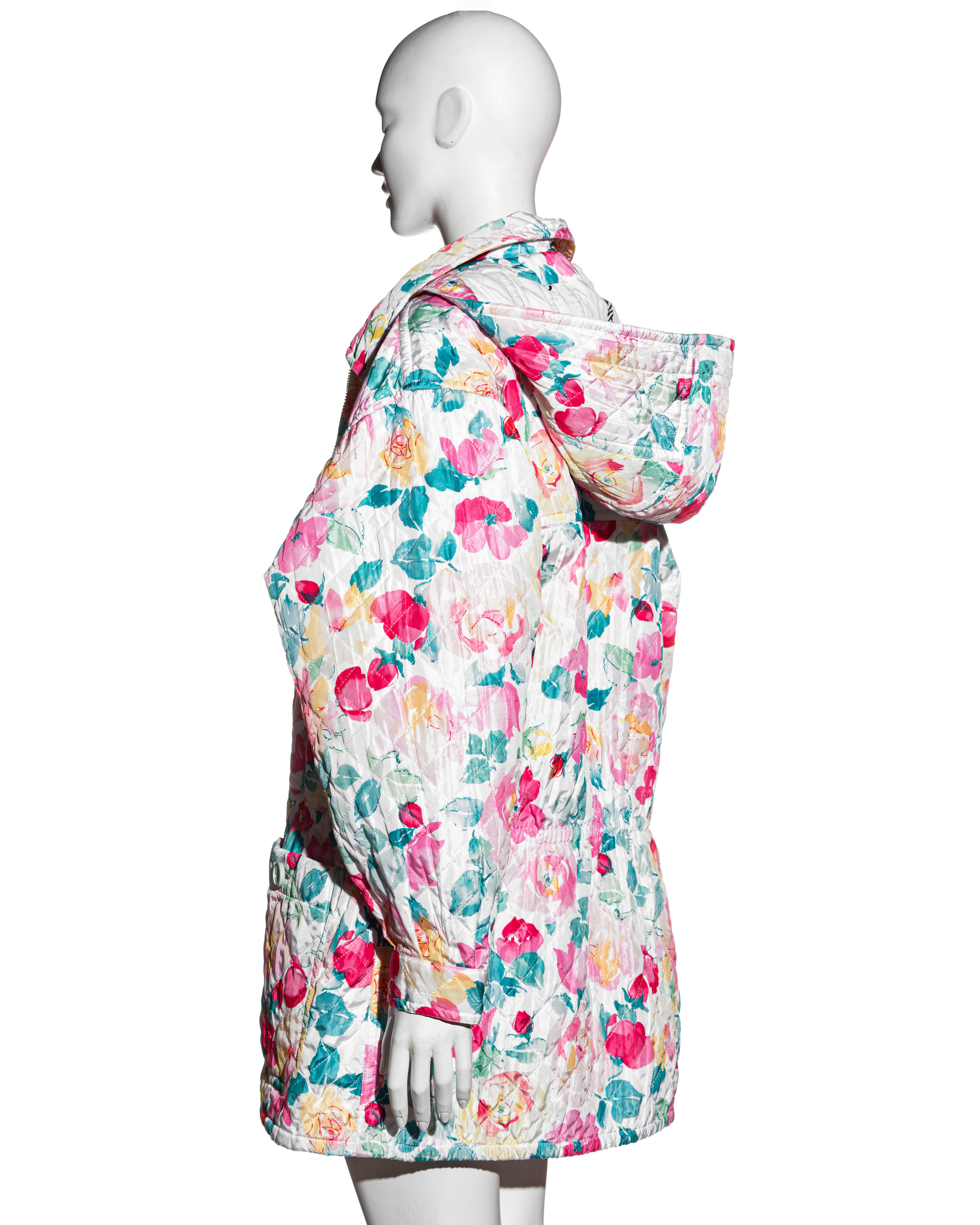 Chanel by Karl Lagerfeld pink rose print quilted playsuit and coat set, c 1994 For Sale 2