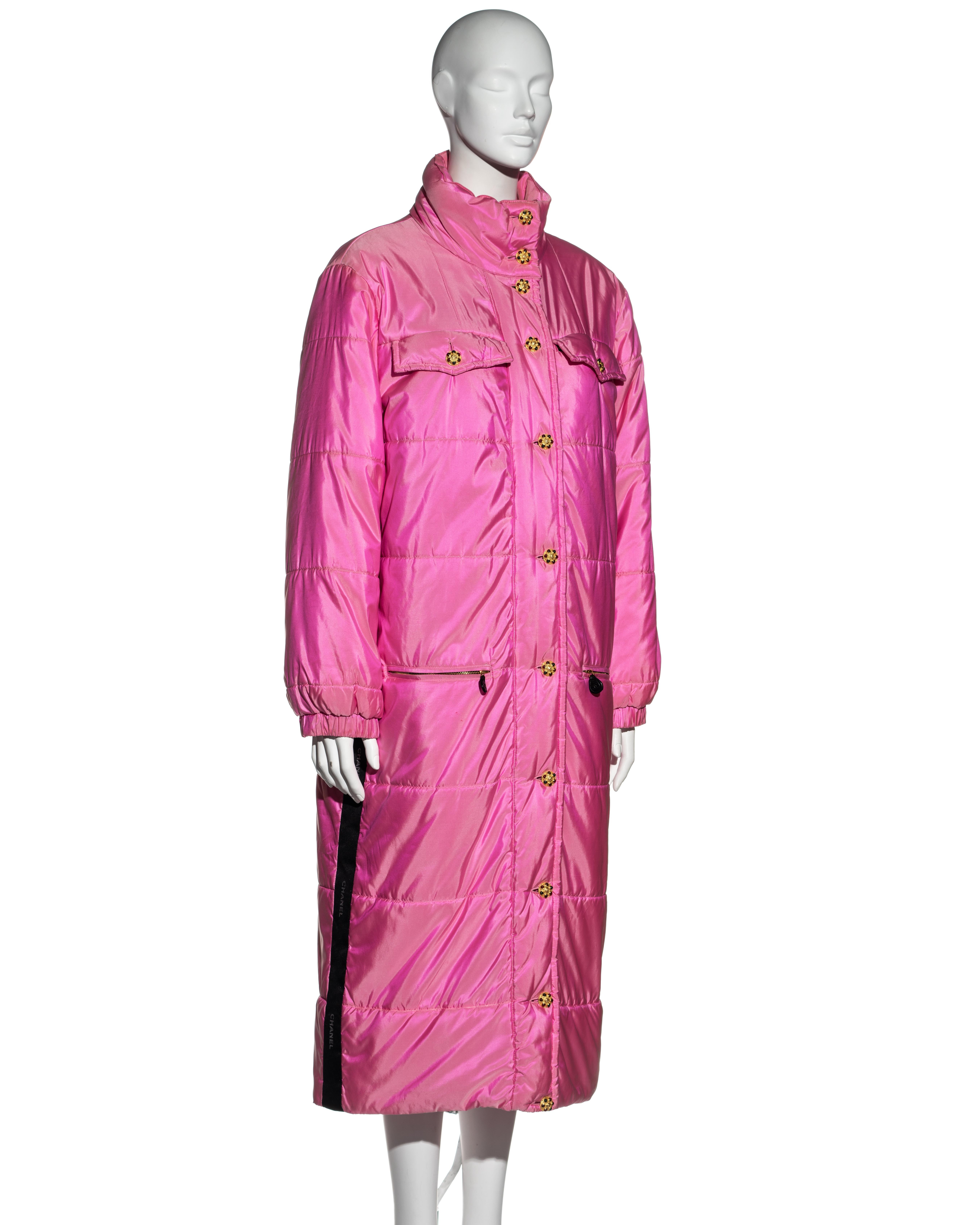 Pink Chanel by Karl Lagerfeld pink silk puffer coat with Gripoix buttons, fw 1996