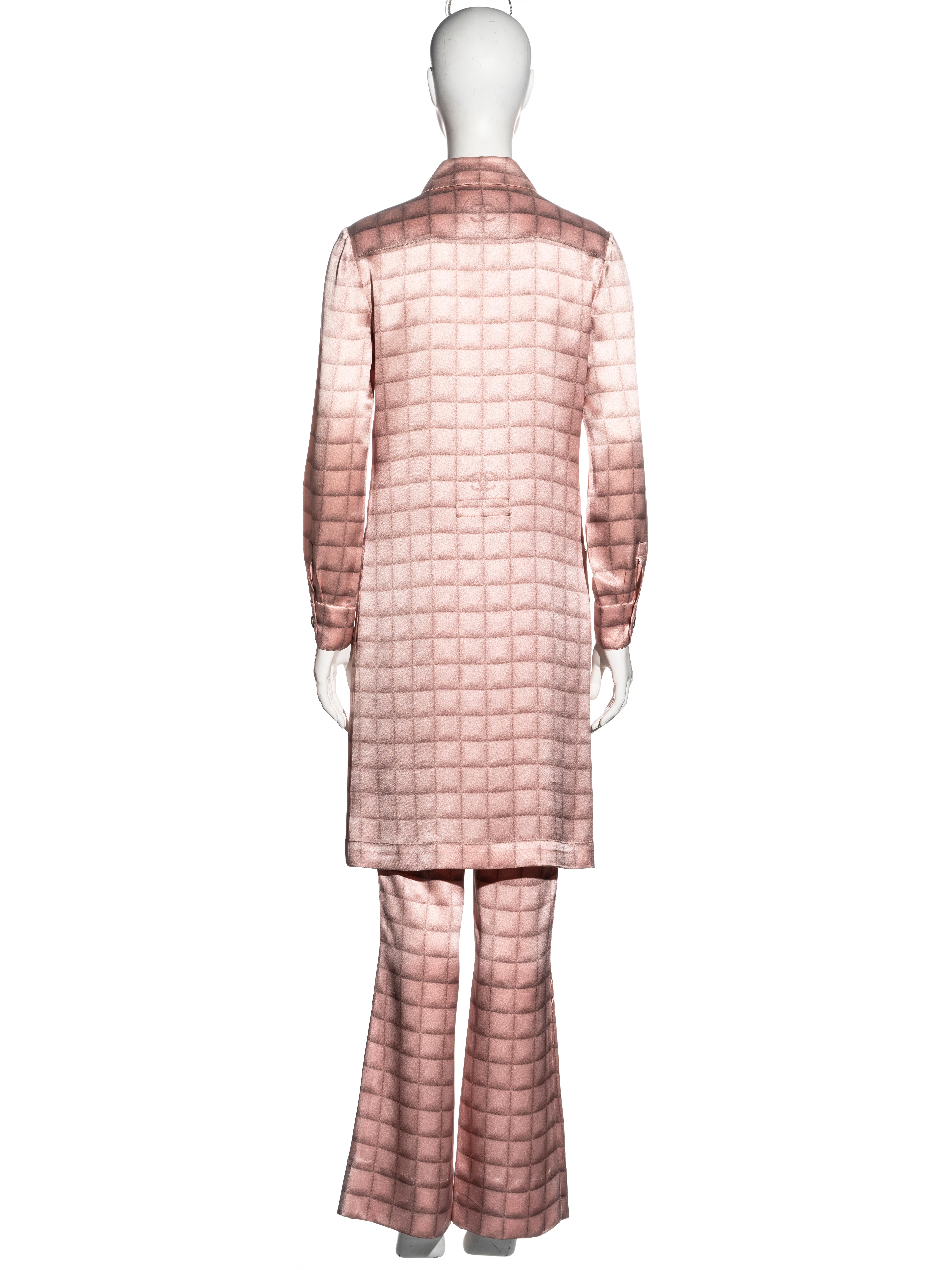 Chanel by Karl Lagerfeld pink silk shirt dress and pants suit, fw 2000 4