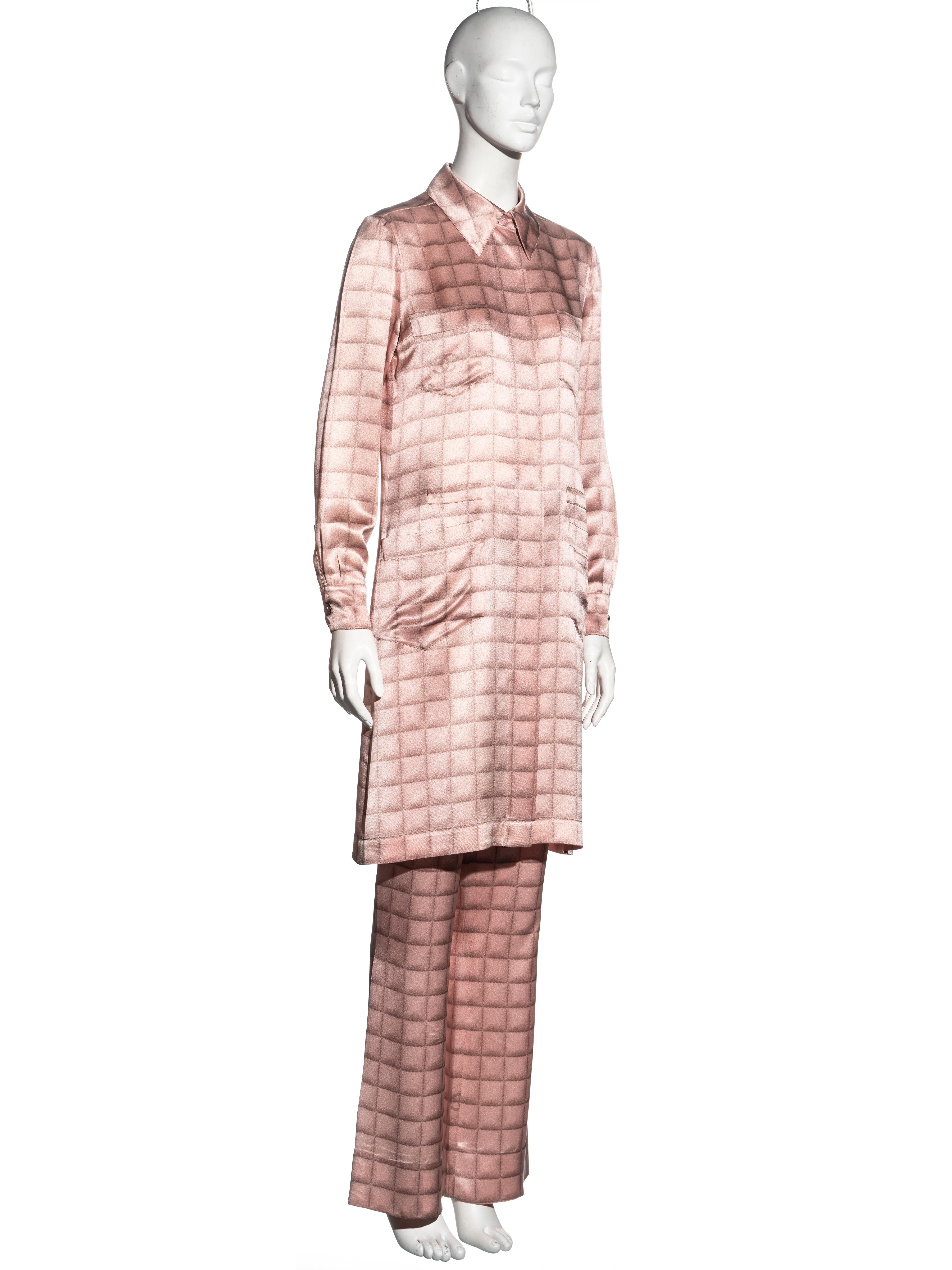 Chanel by Karl Lagerfeld pink silk shirt dress and pants suit, fw 2000 In Excellent Condition In London, GB
