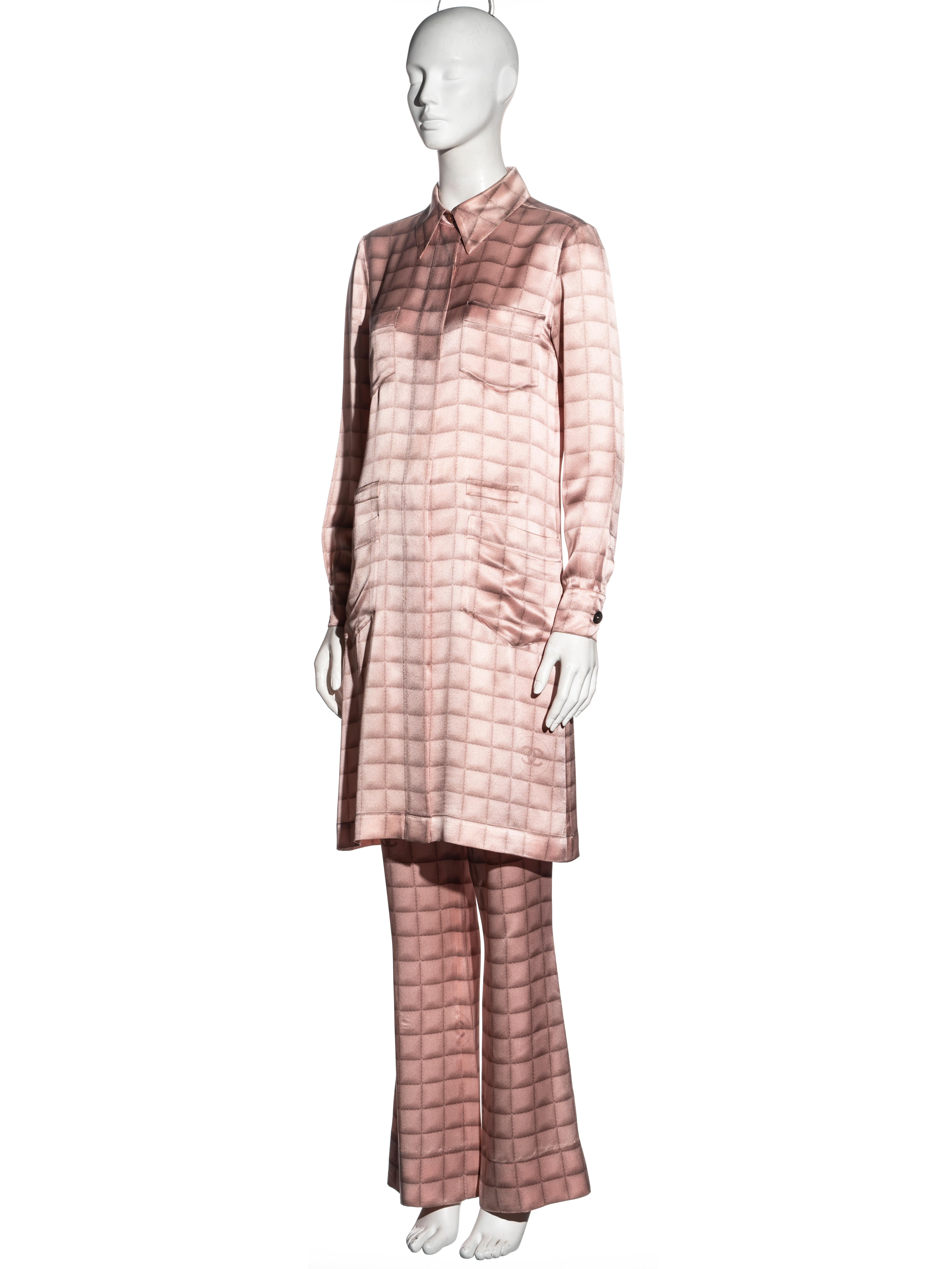 Women's Chanel by Karl Lagerfeld pink silk shirt dress and pants suit, fw 2000