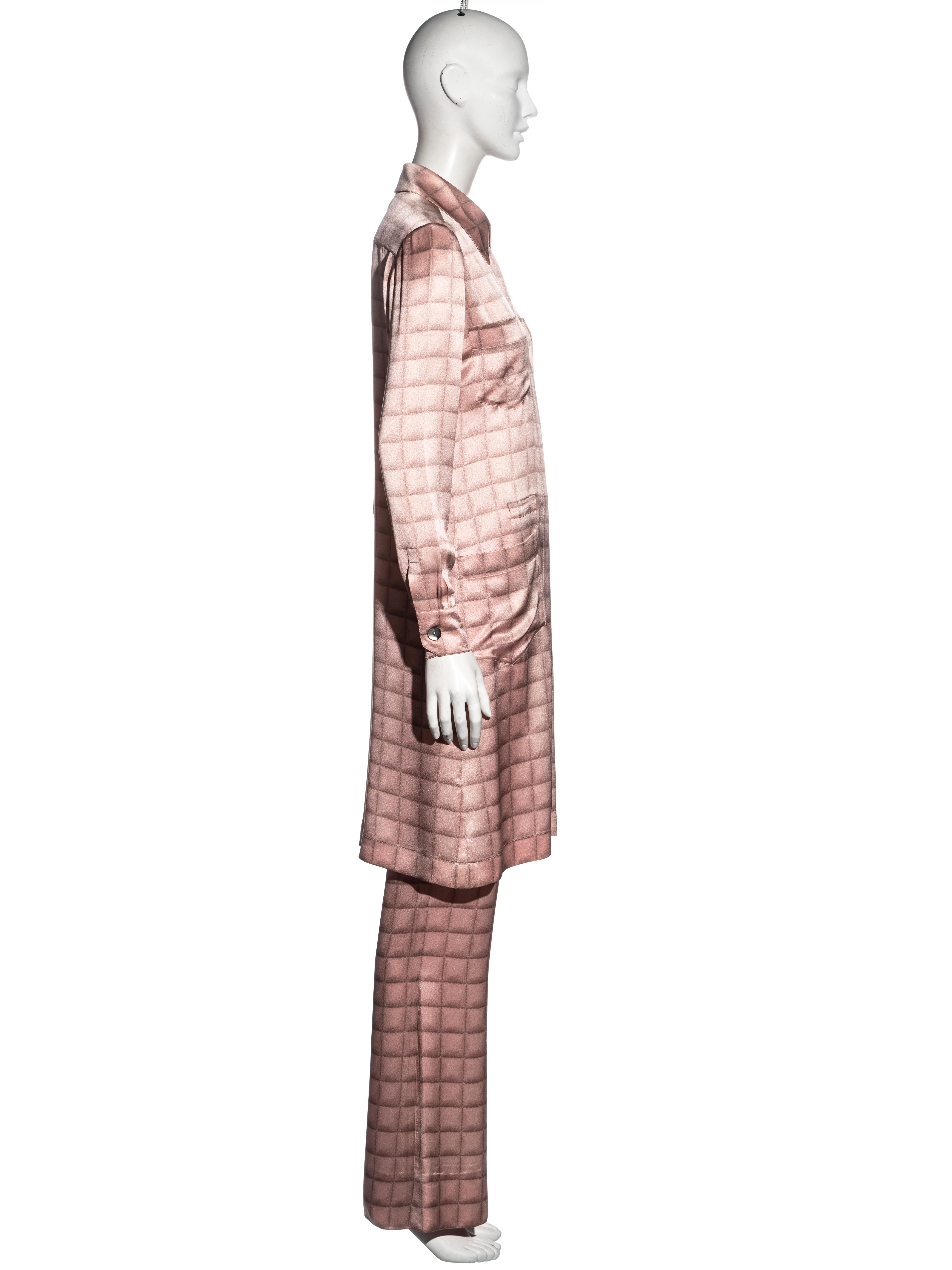 Chanel by Karl Lagerfeld pink silk shirt dress and pants suit, fw 2000 1