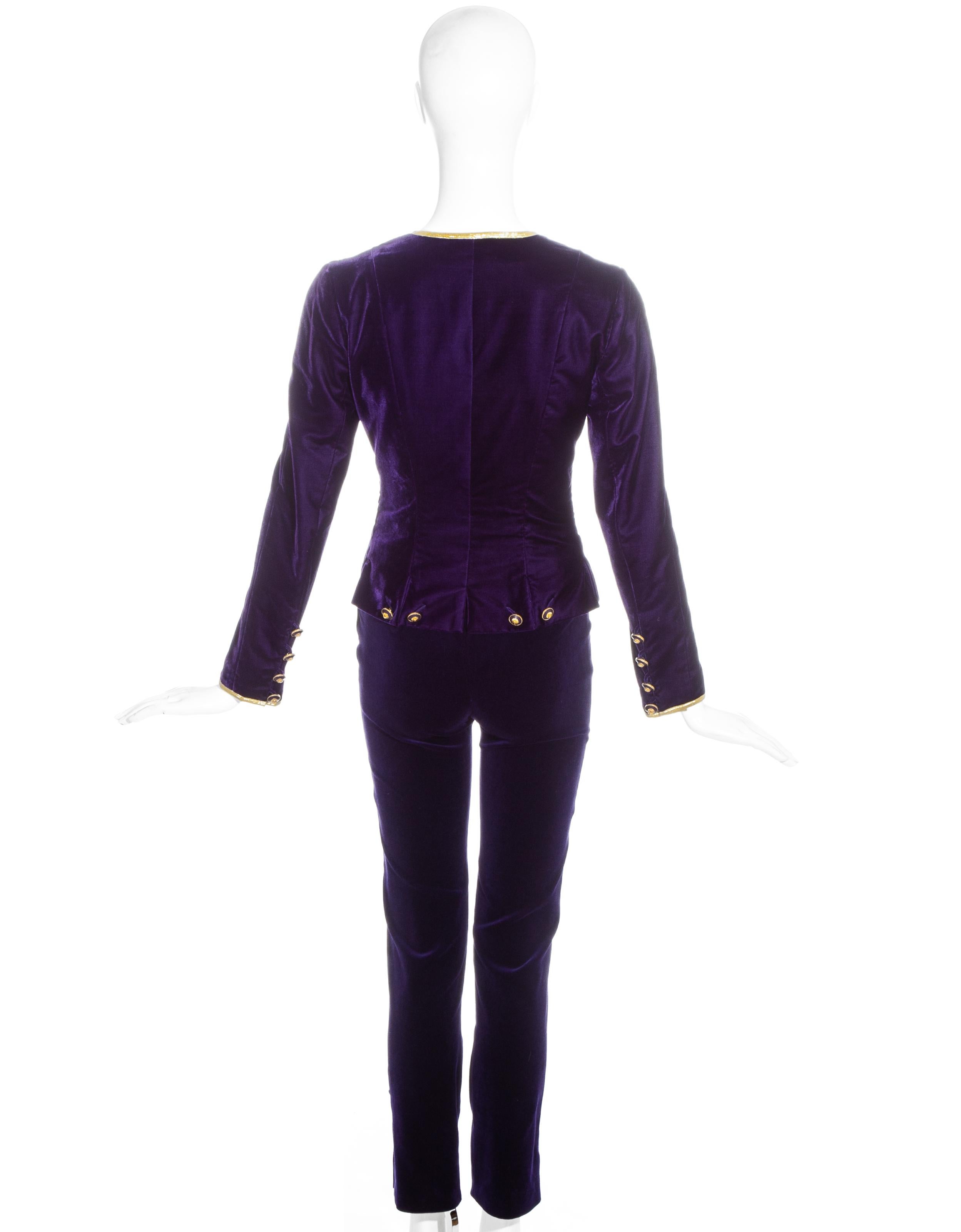 Chanel by Karl Lagerfeld purple velvet pant suit with gold trim, fw 1993 For Sale 1