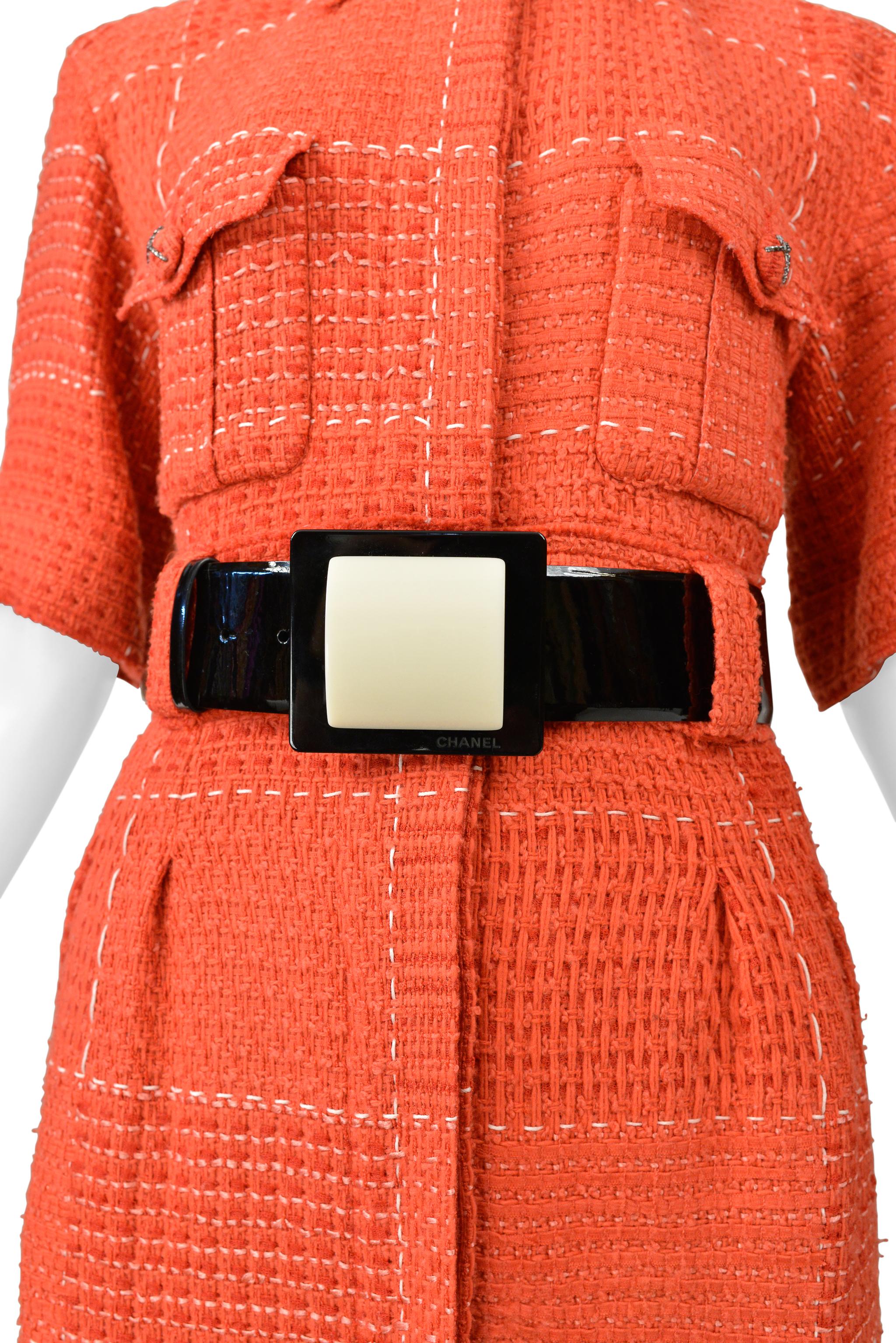 Chanel By Karl Lagerfeld Red Tweed Day Dress With Fancy Belt 2007 For Sale 6