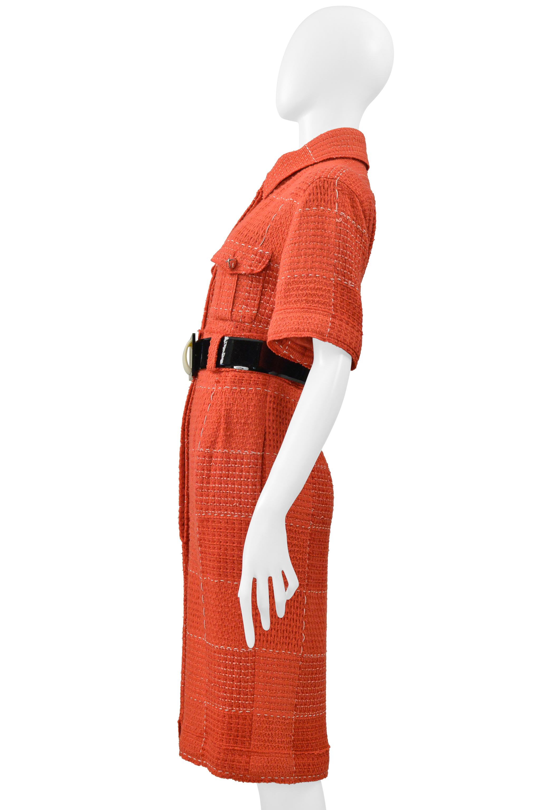 Chanel By Karl Lagerfeld Red Tweed Day Dress With Fancy Belt 2007 For Sale 7