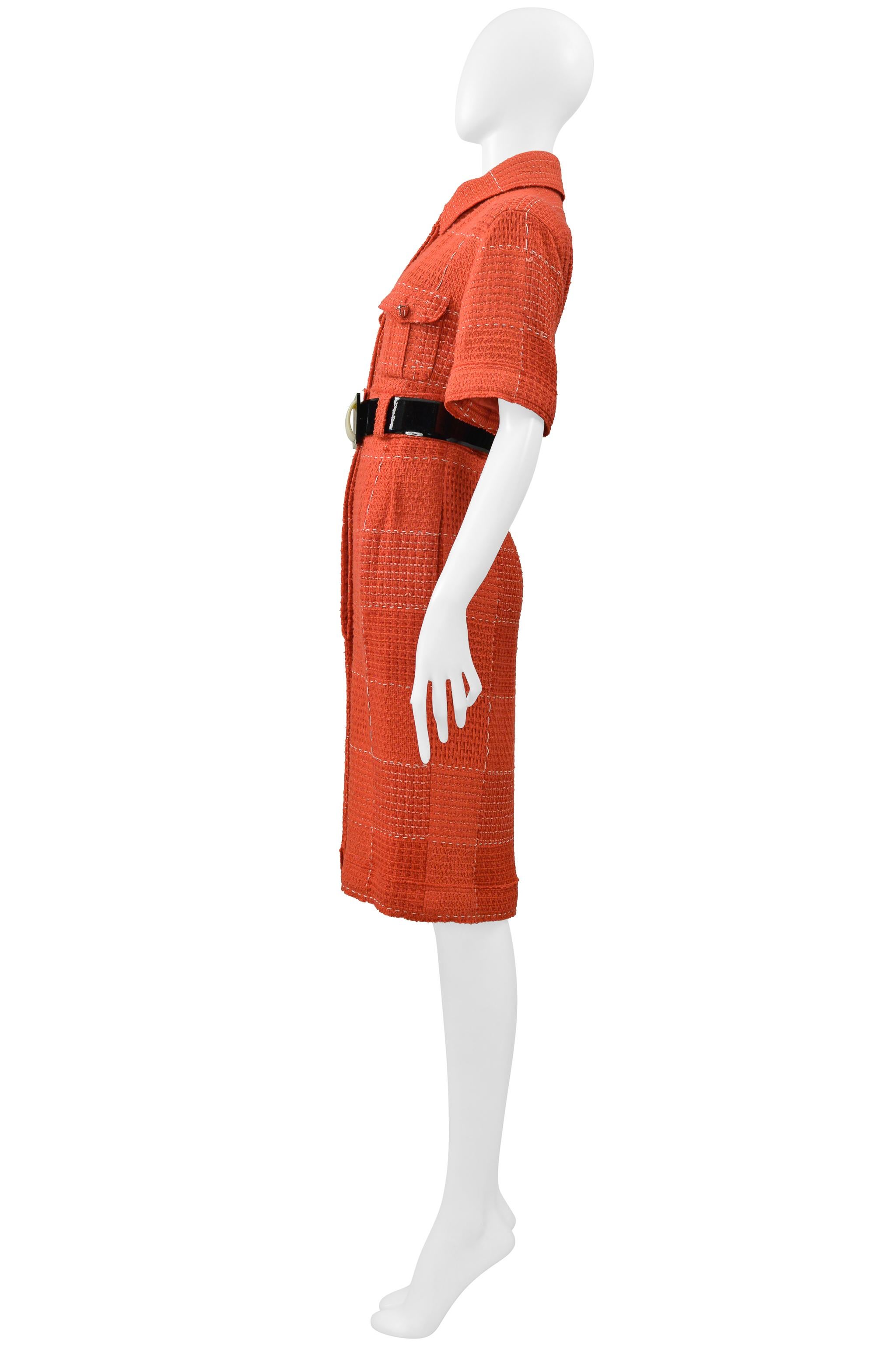 Chanel By Karl Lagerfeld Red Tweed Day Dress With Fancy Belt 2007 For Sale 8