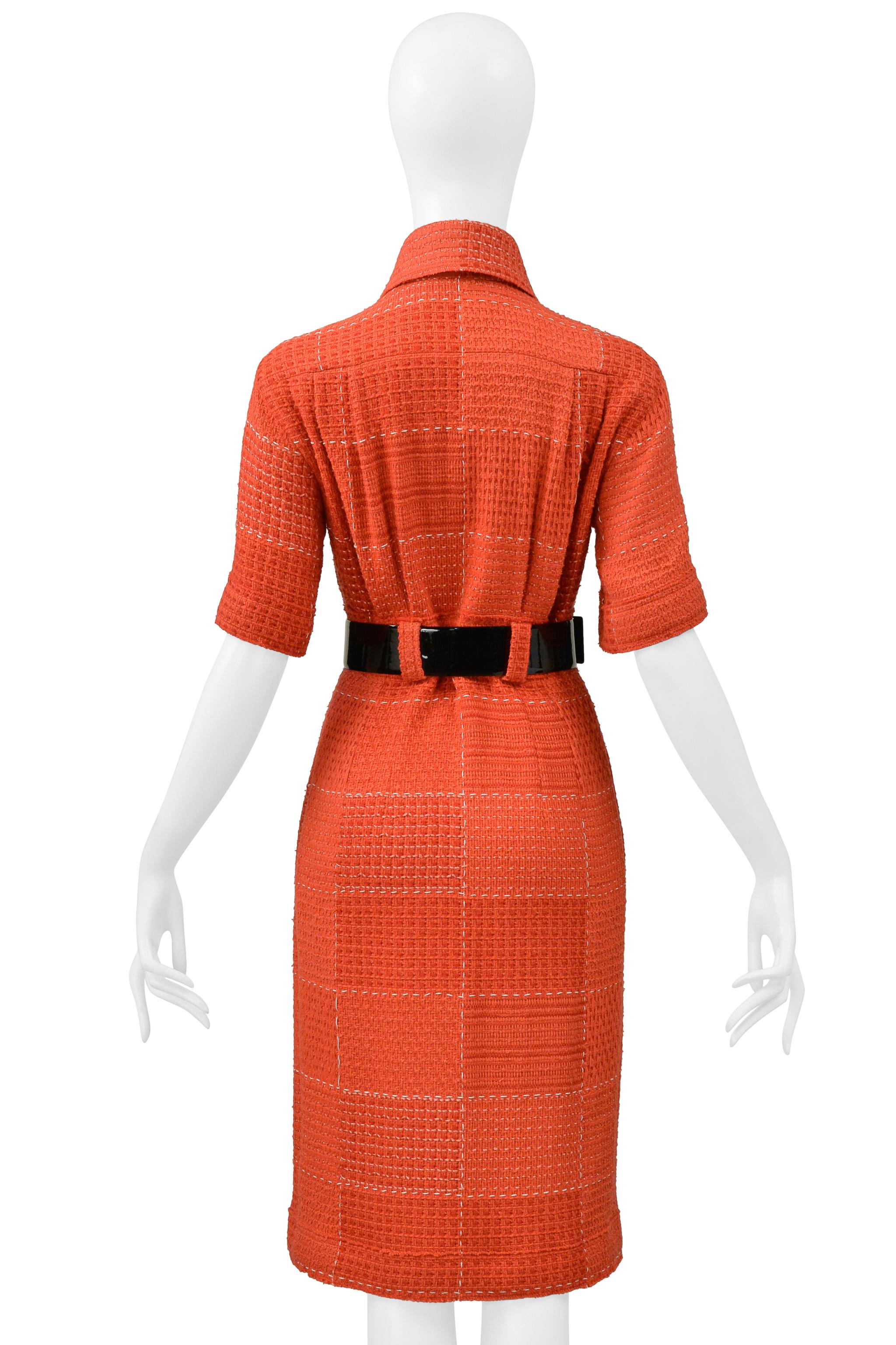 Chanel By Karl Lagerfeld Red Tweed Day Dress With Fancy Belt 2007 For Sale 9