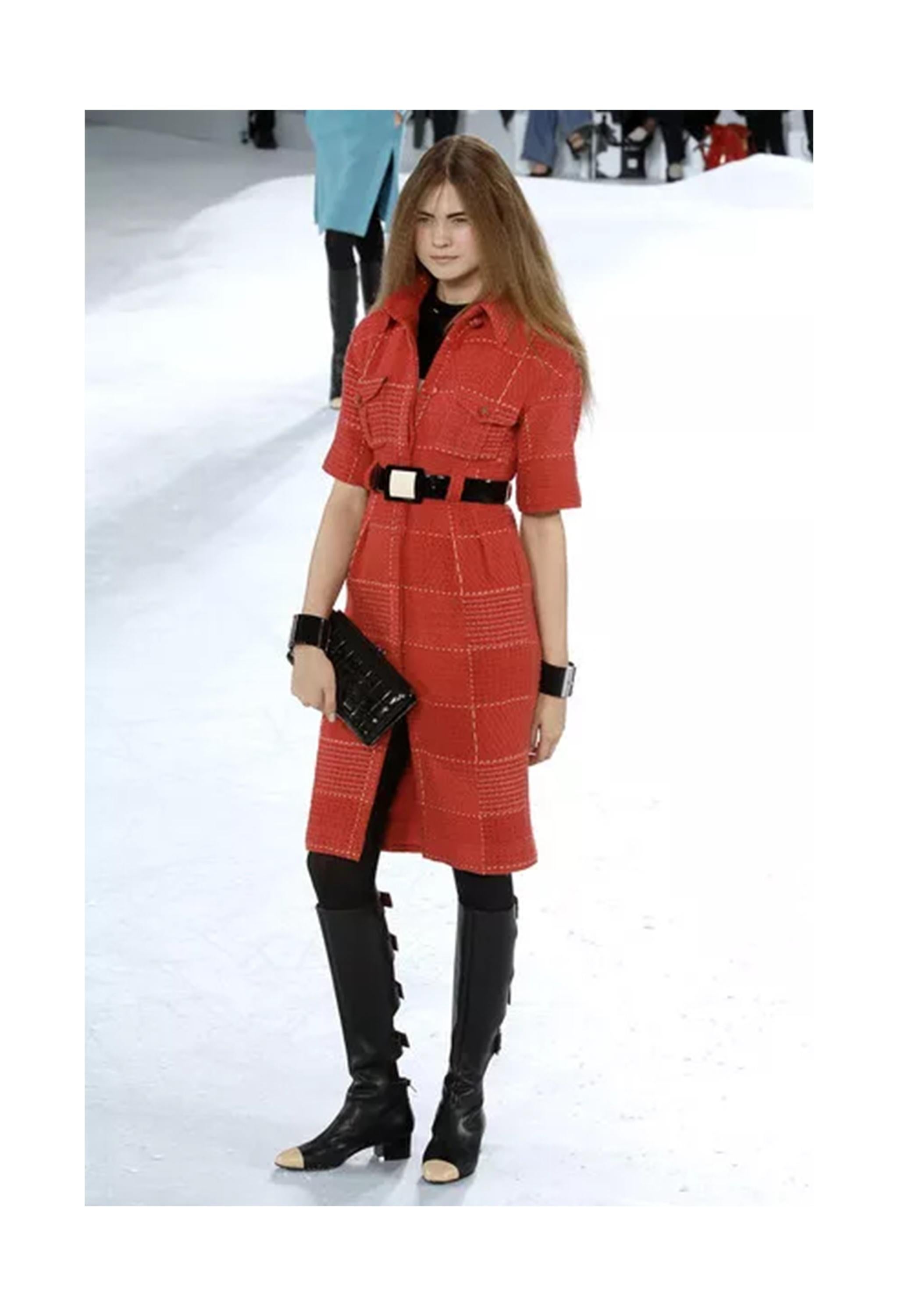 Chanel By Karl Lagerfeld Red Tweed Day Dress With Fancy Belt 2007 For Sale 1