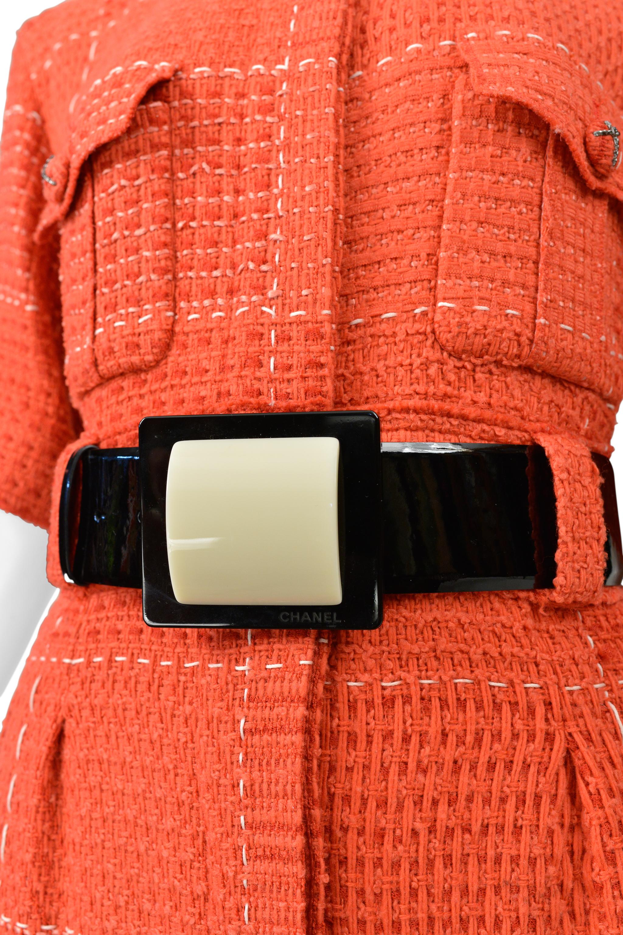 Chanel By Karl Lagerfeld Red Tweed Day Dress With Fancy Belt 2007 For Sale 2