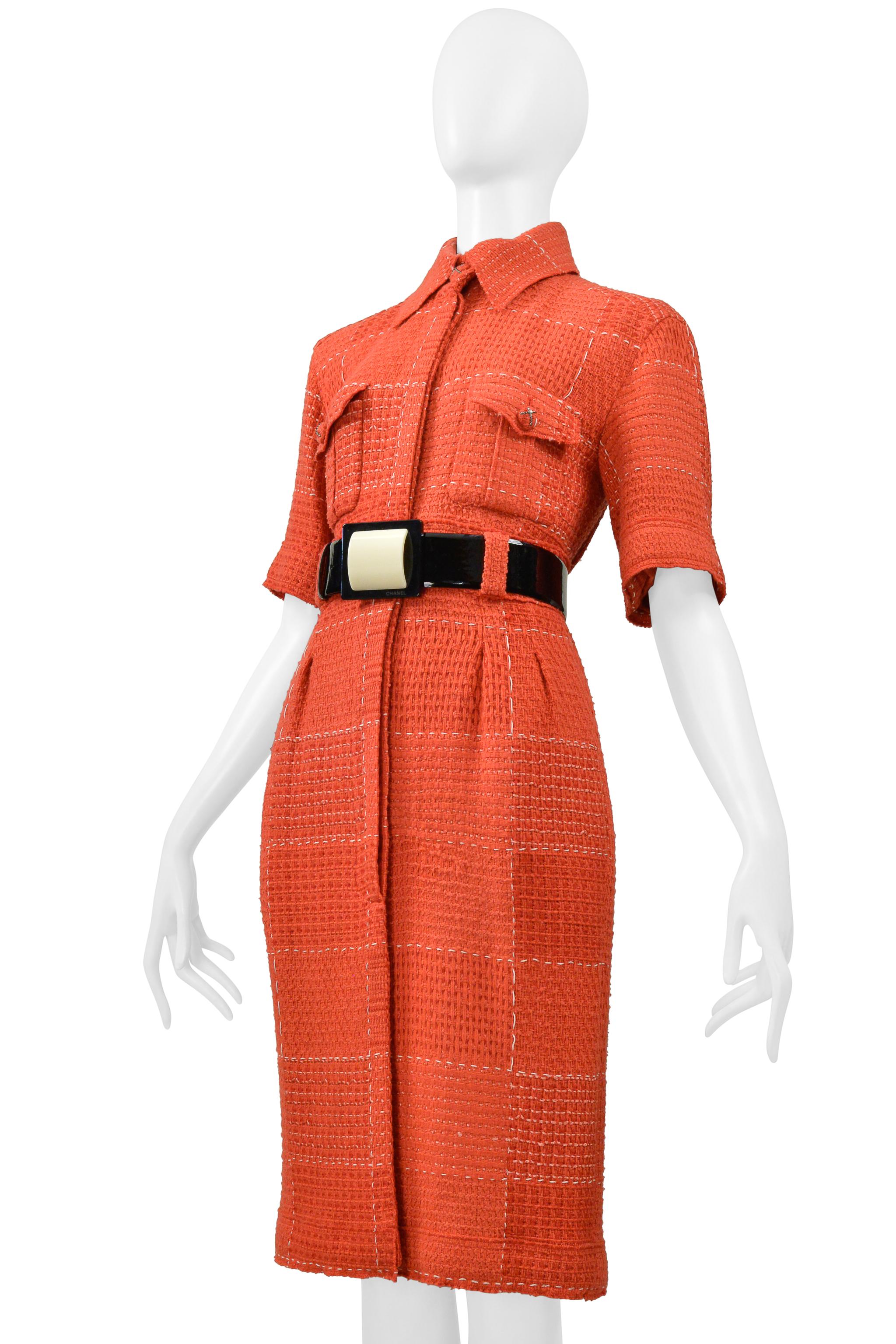 Chanel By Karl Lagerfeld Red Tweed Day Dress With Fancy Belt 2007 For Sale 3