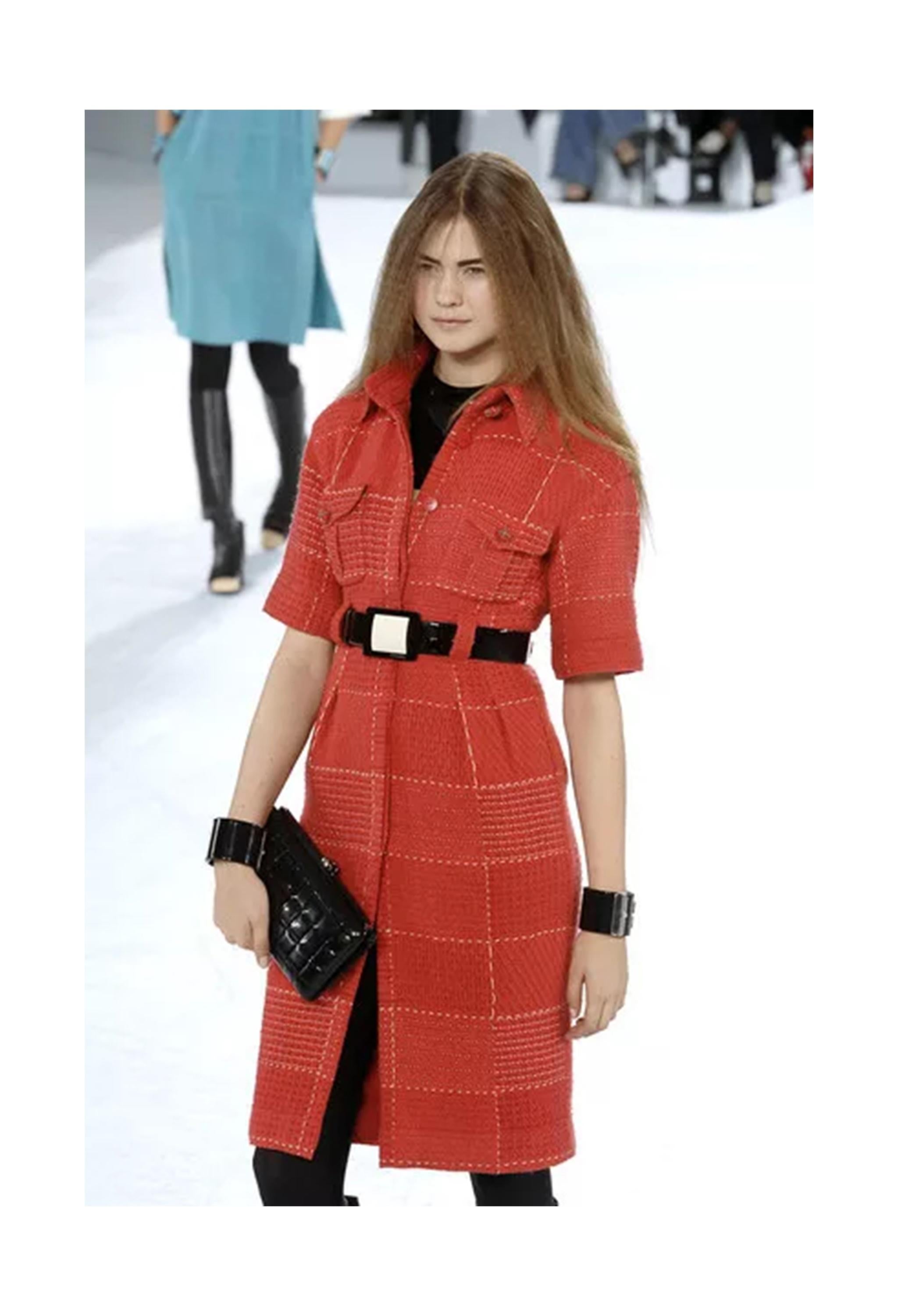 Chanel By Karl Lagerfeld Red Tweed Day Dress With Fancy Belt 2007 For Sale 4