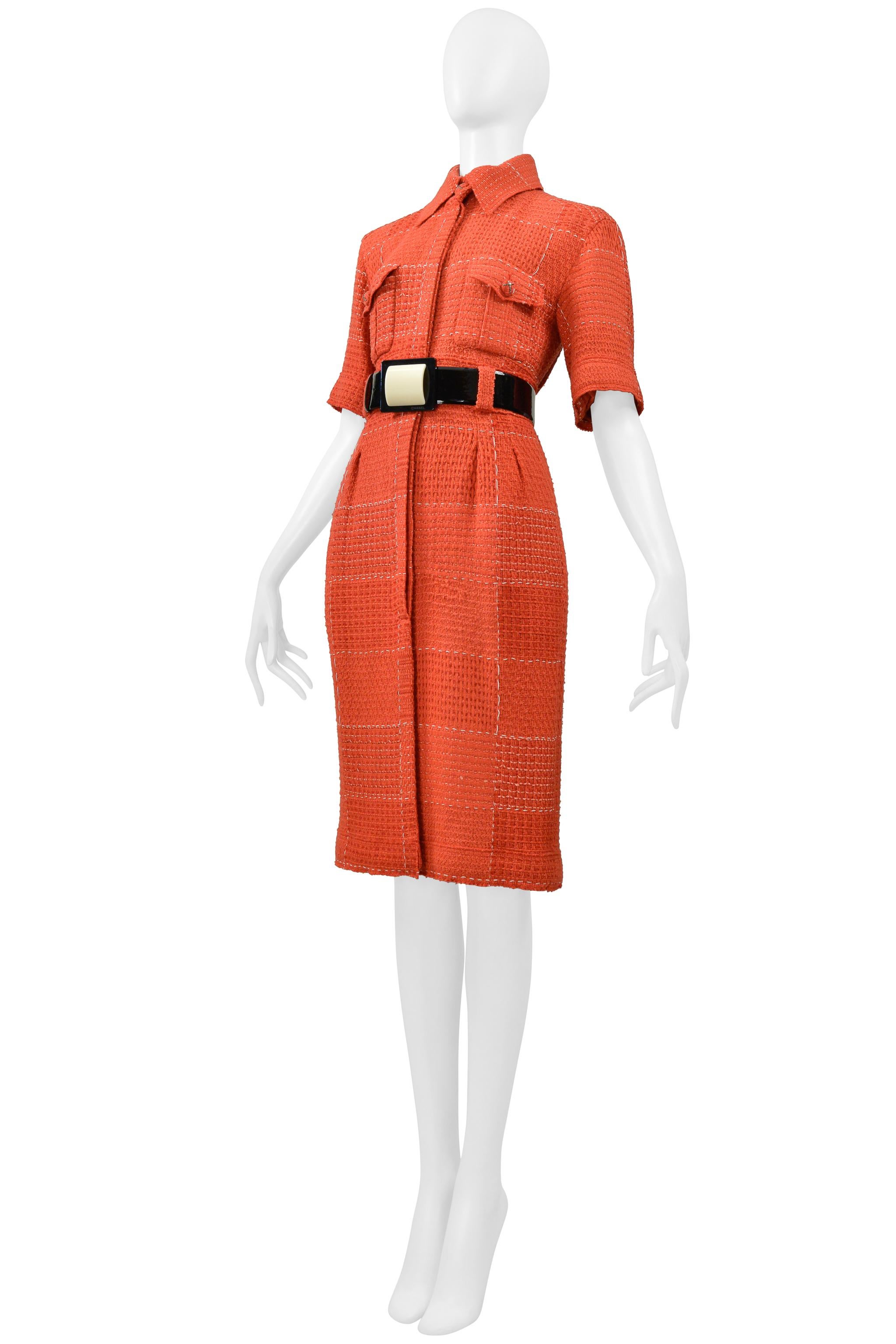 Chanel By Karl Lagerfeld Red Tweed Day Dress With Fancy Belt 2007 For Sale 5