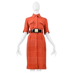 Robe de jour Chanel par Karl Lagerfeld en tweed rouge avec ceinture fantaisie 2007