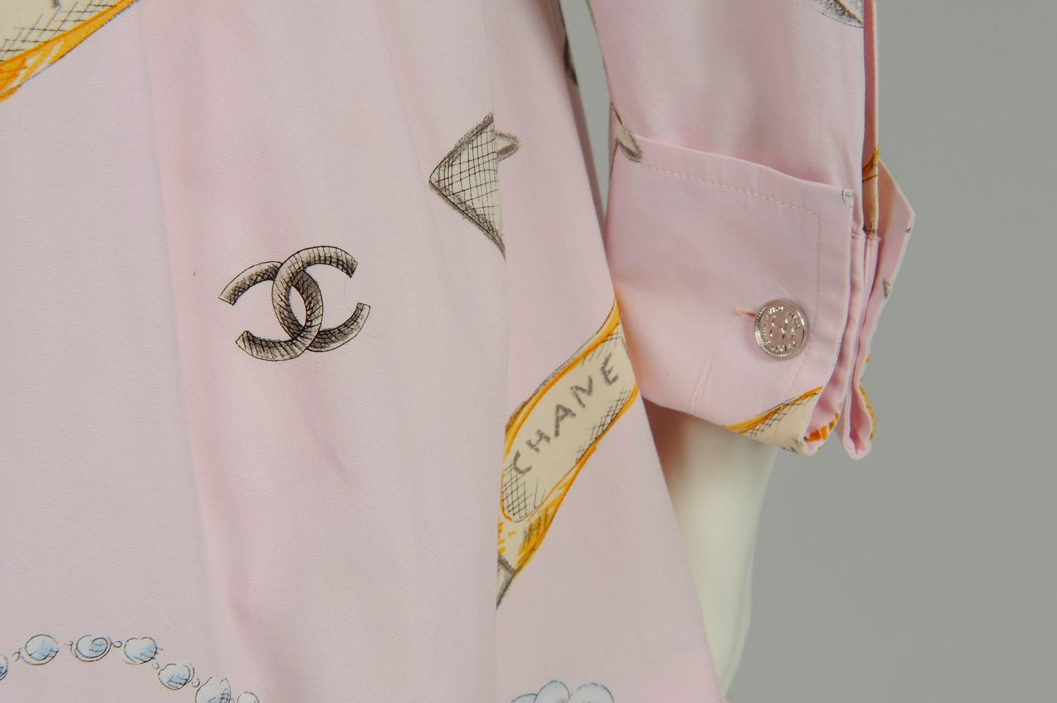 Chanel By Karl Lagerfeld Runway Bow Print Shirt Dress, Spring-Summer 1996 For Sale 3