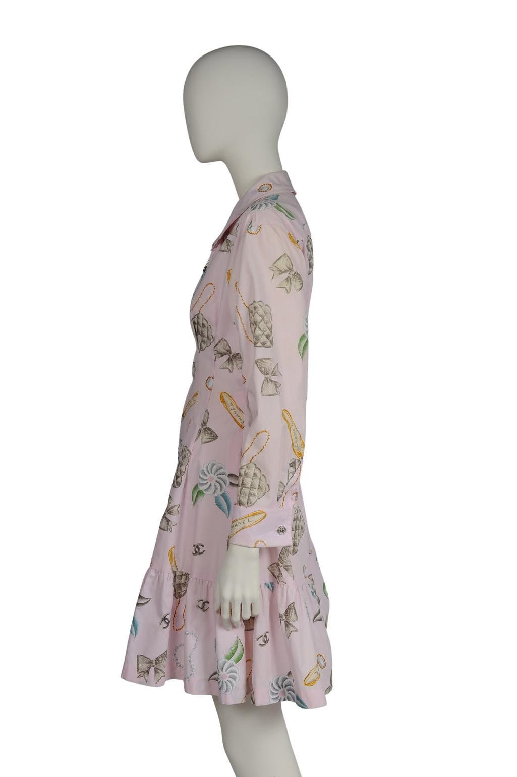 Chanel By Karl Lagerfeld Runway Bow Print Shirt Dress, Spring-Summer 1996 For Sale 5