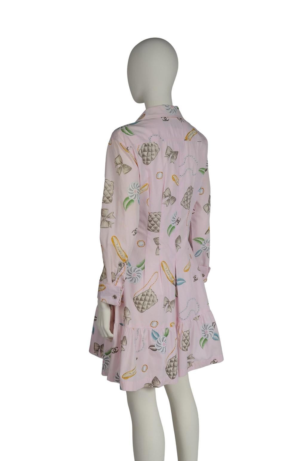 Chanel By Karl Lagerfeld Runway Bow Print Shirt Dress, Spring-Summer 1996 For Sale 6
