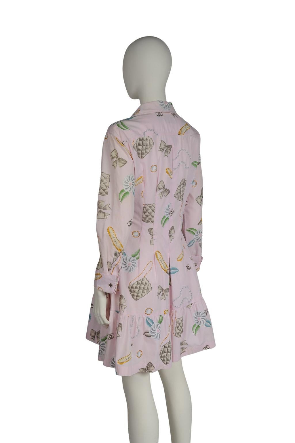 Chanel By Karl Lagerfeld Runway Bow Print Shirt Dress, Spring-Summer 1996 6