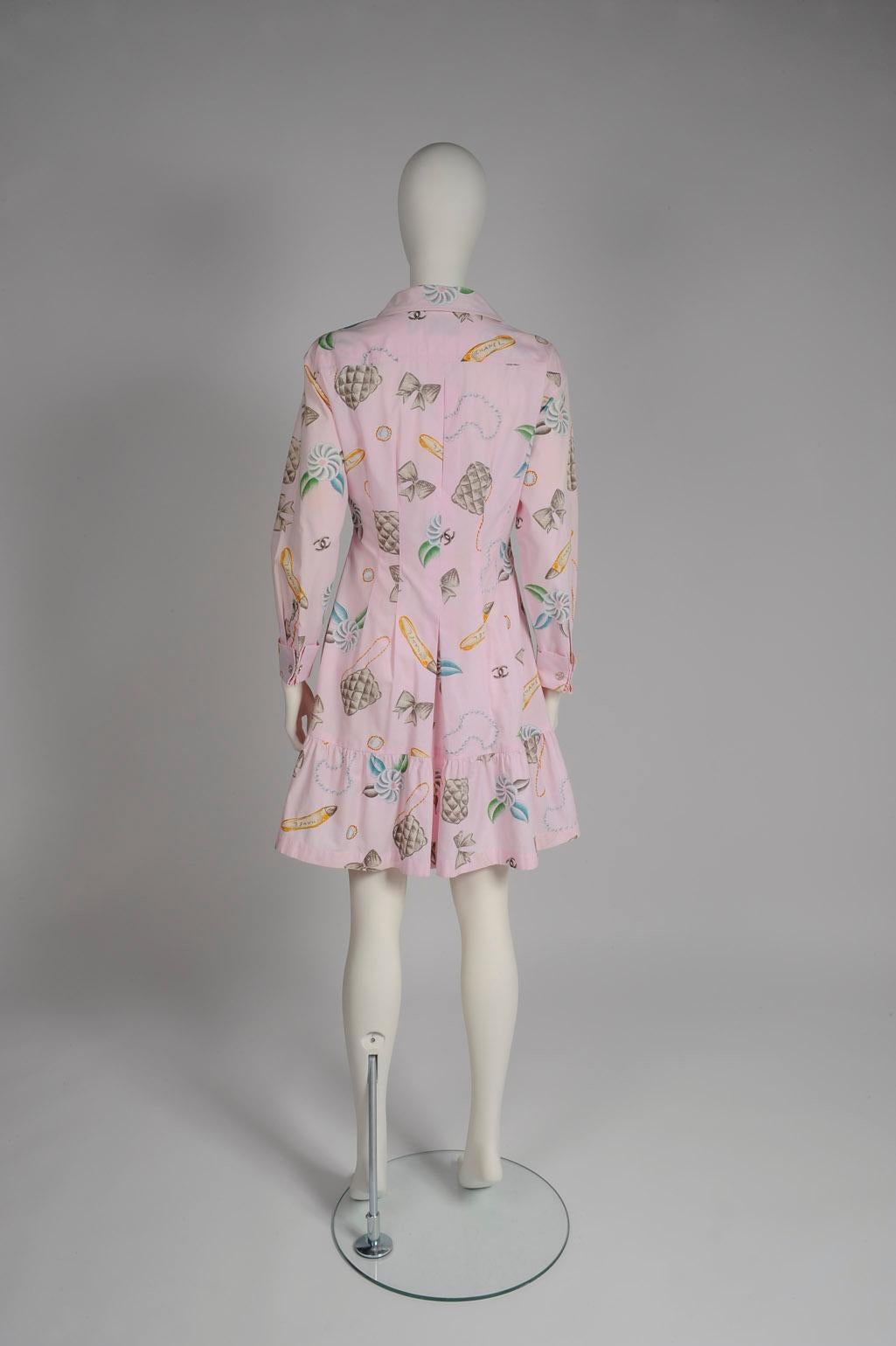 Chanel By Karl Lagerfeld Runway Bow Print Shirt Dress, Spring-Summer 1996 For Sale 7